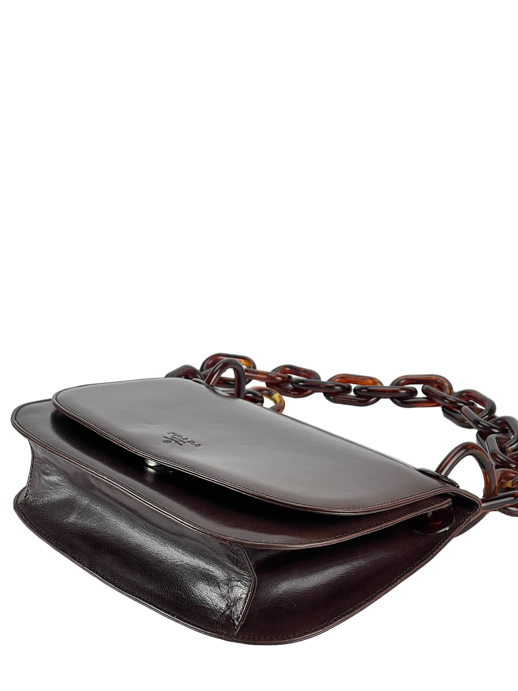 PRADA - Brown Leather Madras Swing Bag