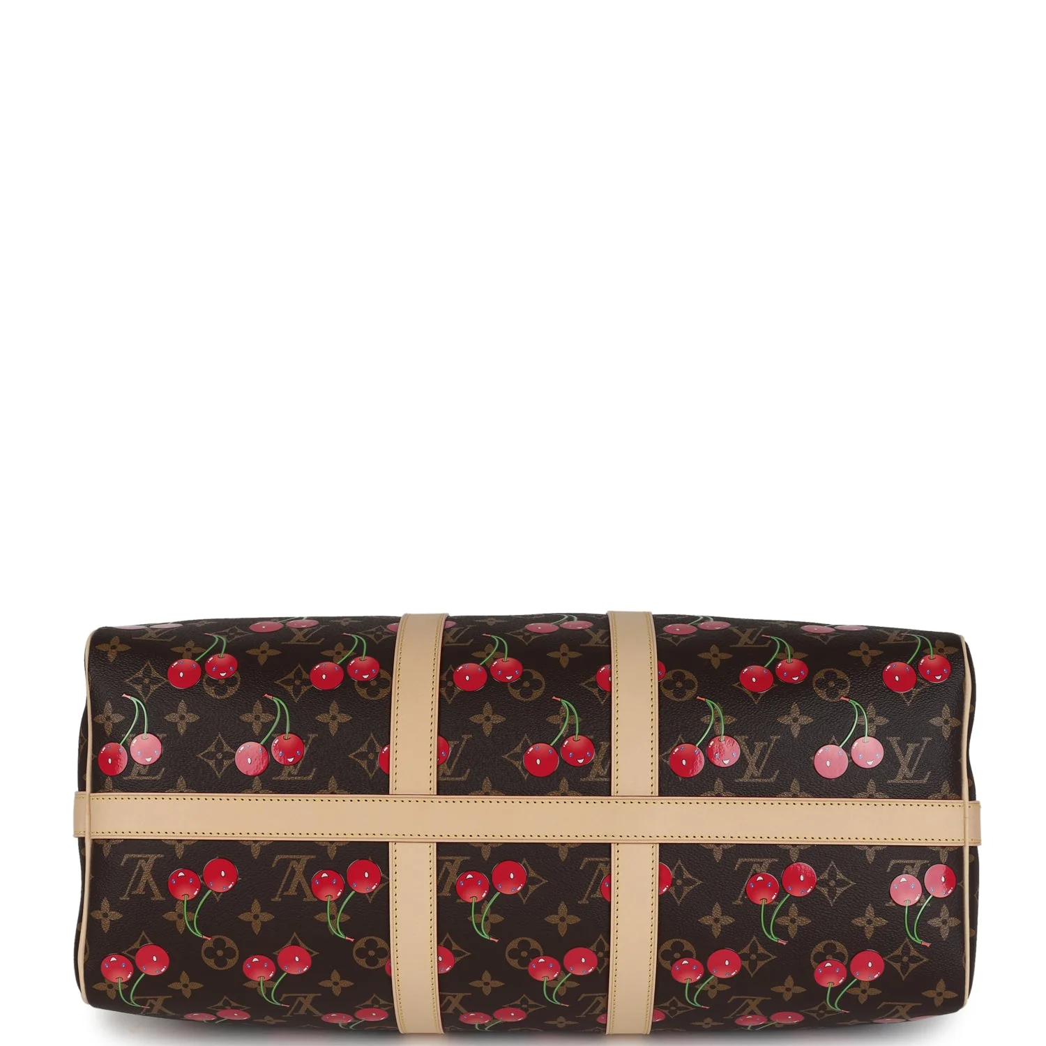 Louis Vuitton X Murakami Keepall Bandouliere 45 Red and Brown Cherry Monogram Gold Hardware