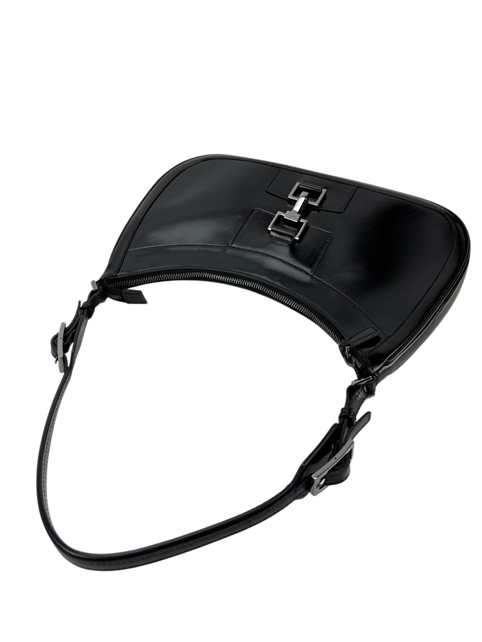 GUCCI - Black patent leather Fastener Jackie Shoulder Bag