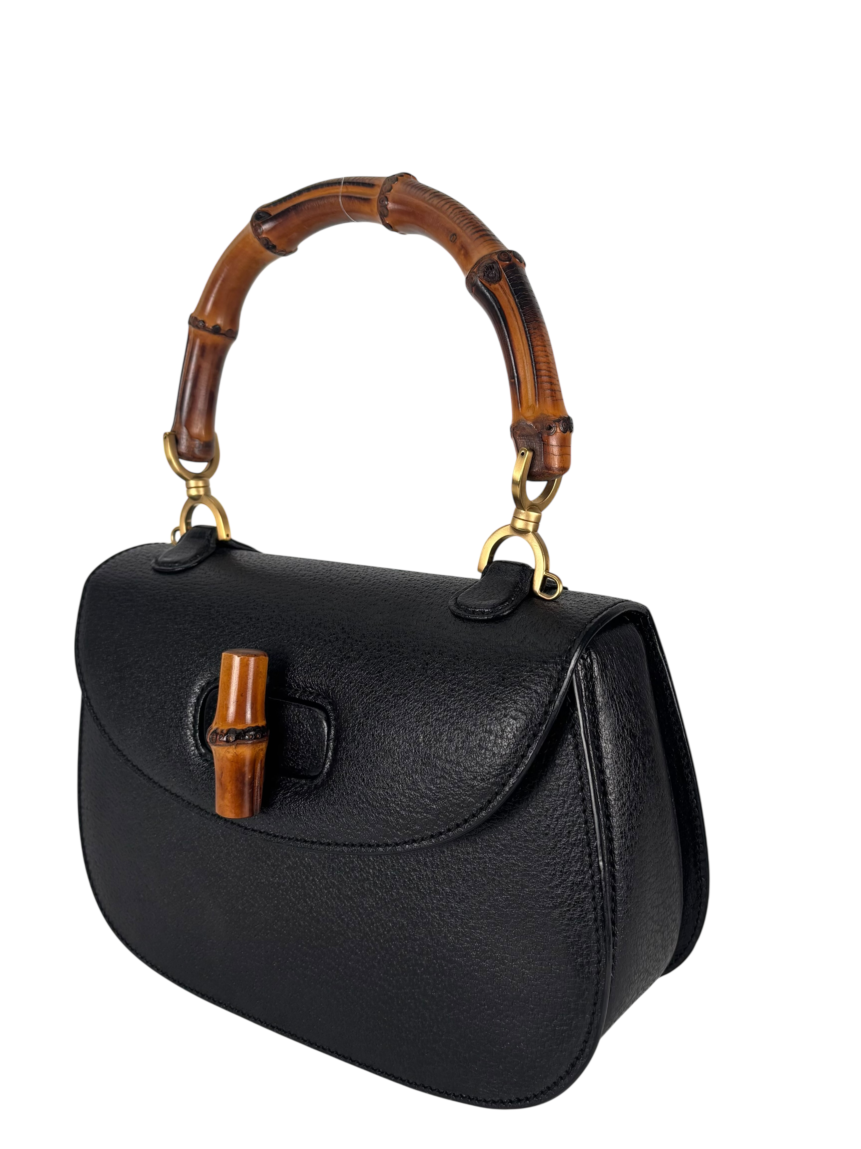 GUCCI - Black Leather 2way Middle Leather Bamboo Handbag
