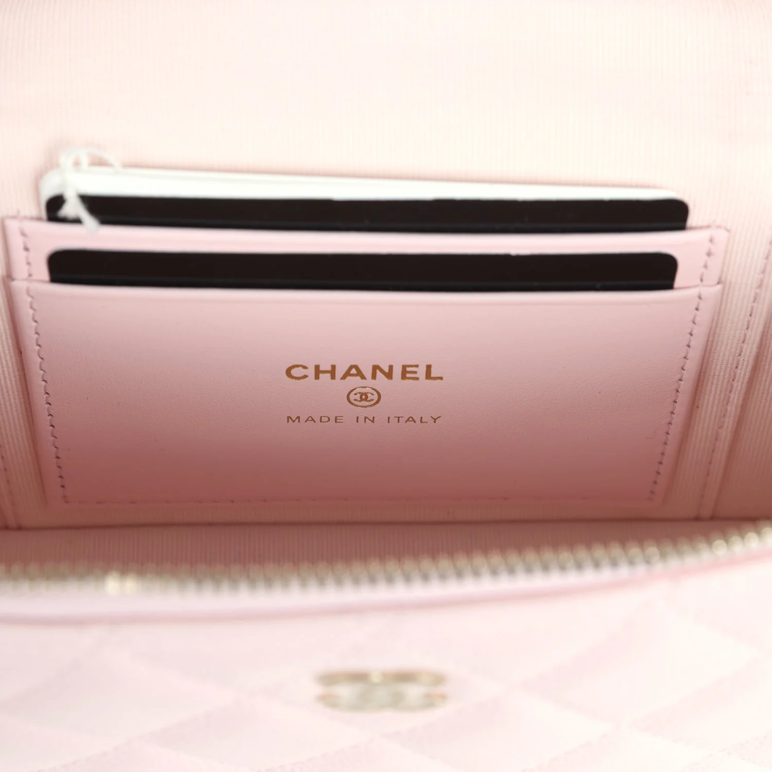 Chanel Top Handle Long Vanity Case with Chain Light Pink Shiny Caviar Light Gold Hardware