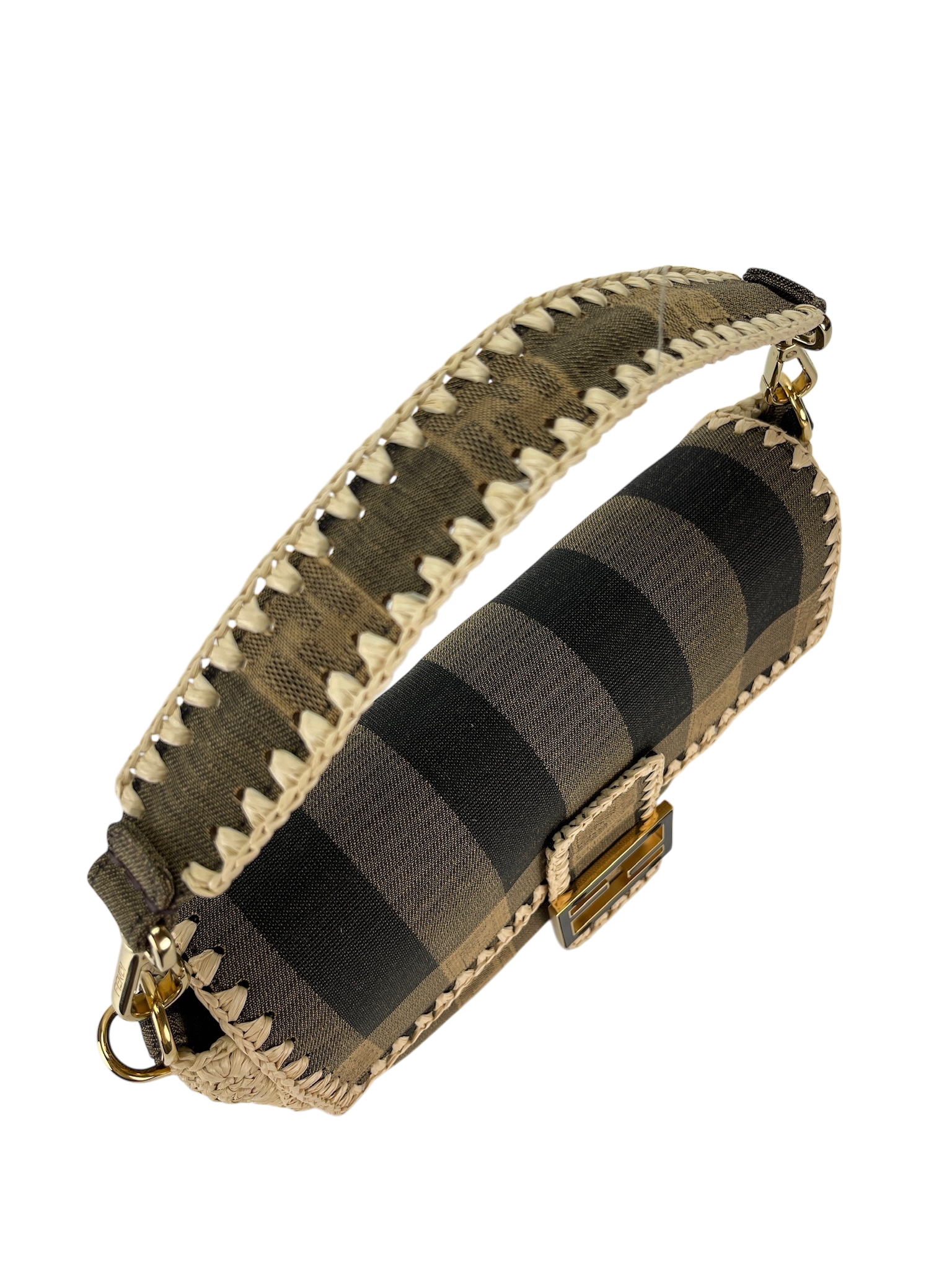 FENDI - Zucca Pecan Canvas Raffia Mamma Bucket 2Way Bag