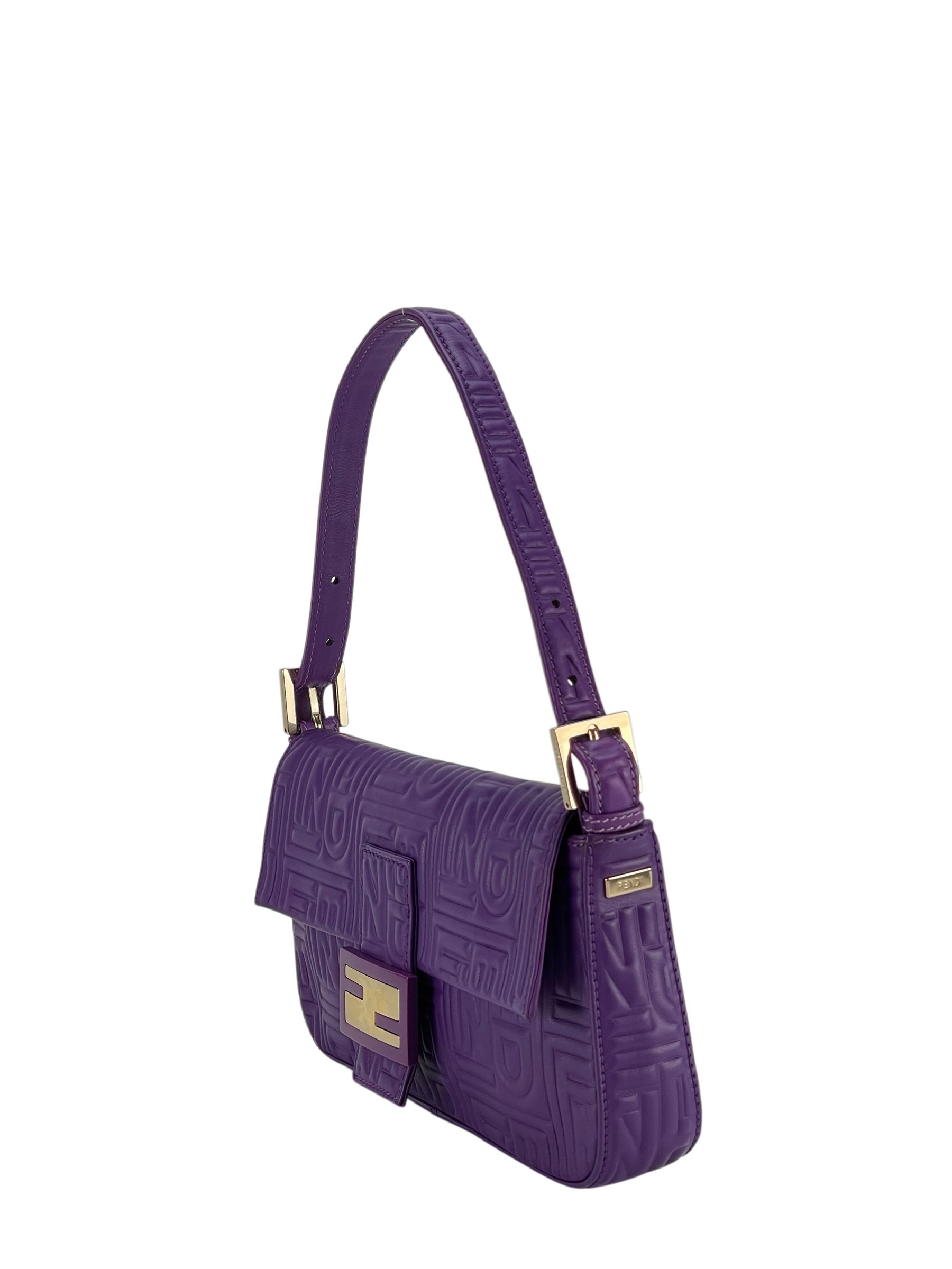 FENDI - Baguette Purple Embossed Leather Shoulder Bag