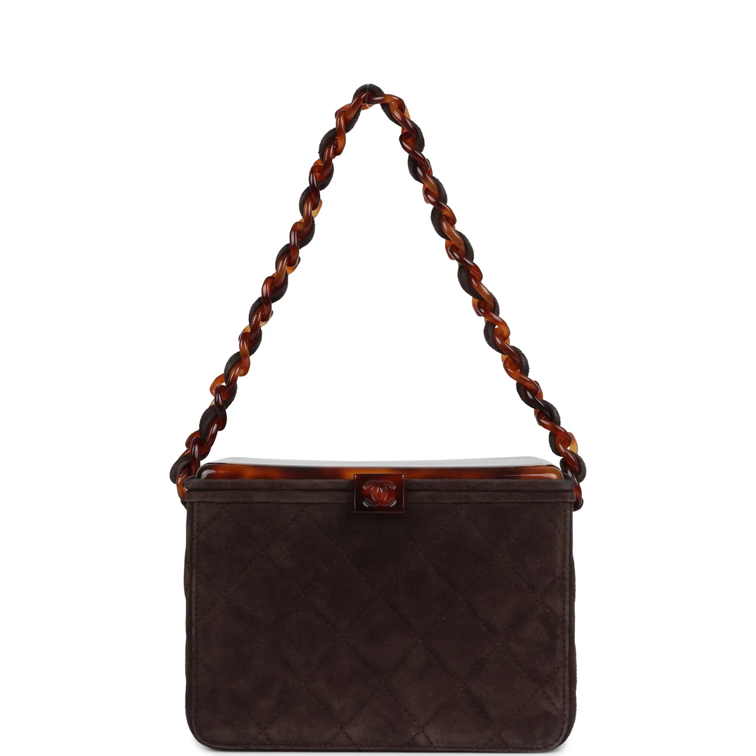 Vintage Chanel Vanity Box Bag Brown Suede and Tortoiseshell Bakelite Hardware