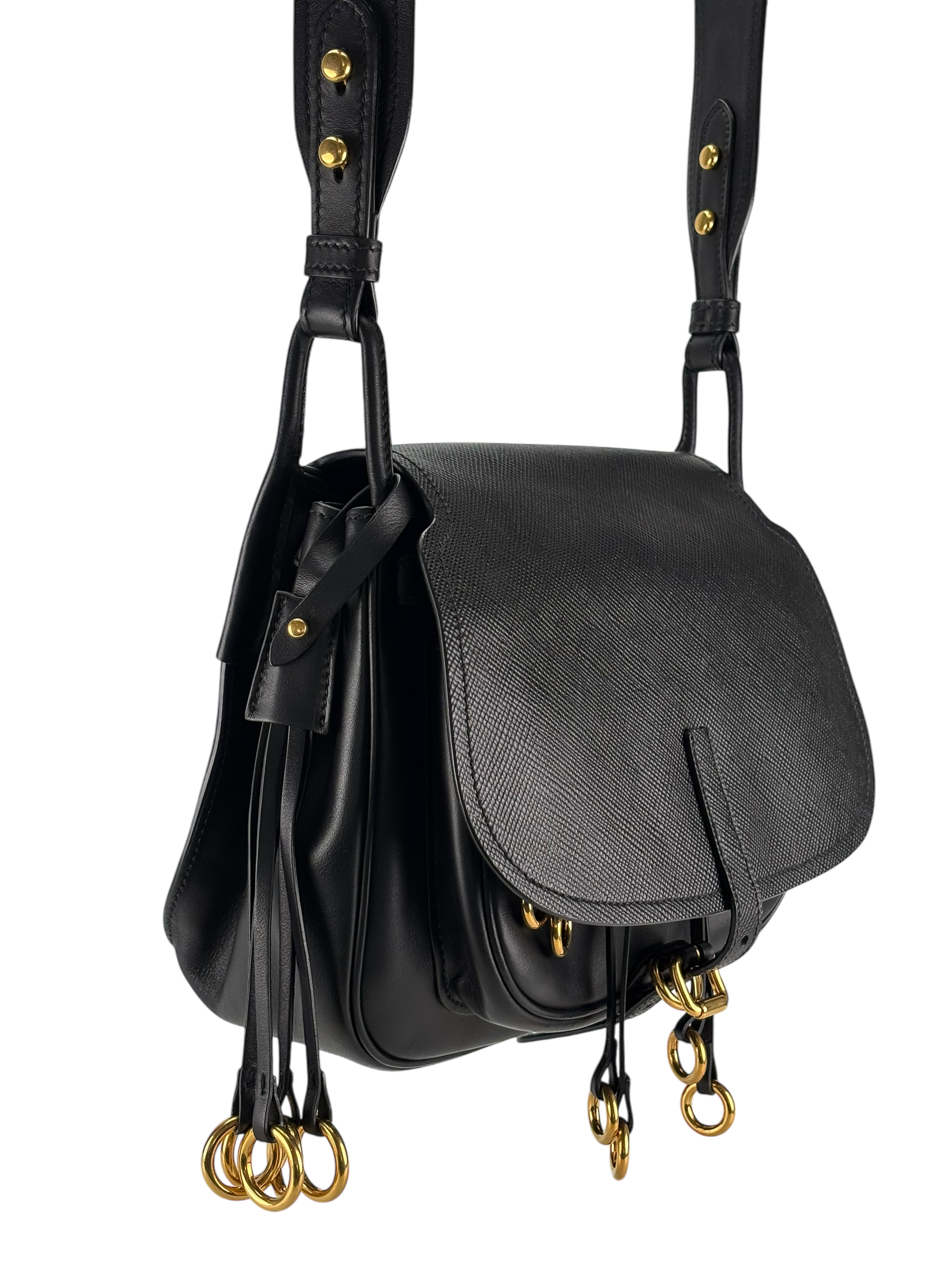 PRADA - Black Saffiano Cuir Calf Corsaire Bag