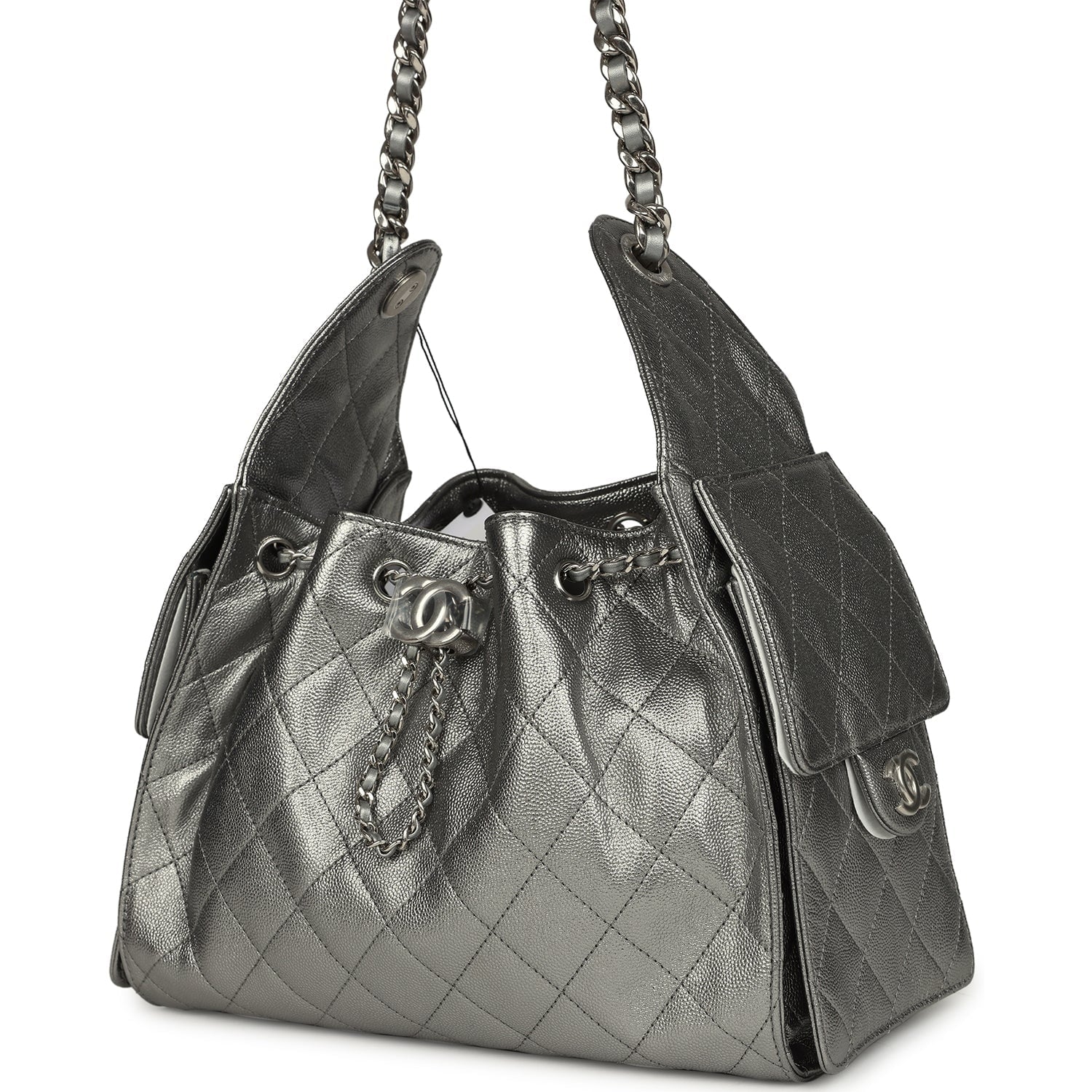 Chanel Small 25 Hobo Bag Metallic Anthracite Caviar Silver Hardware