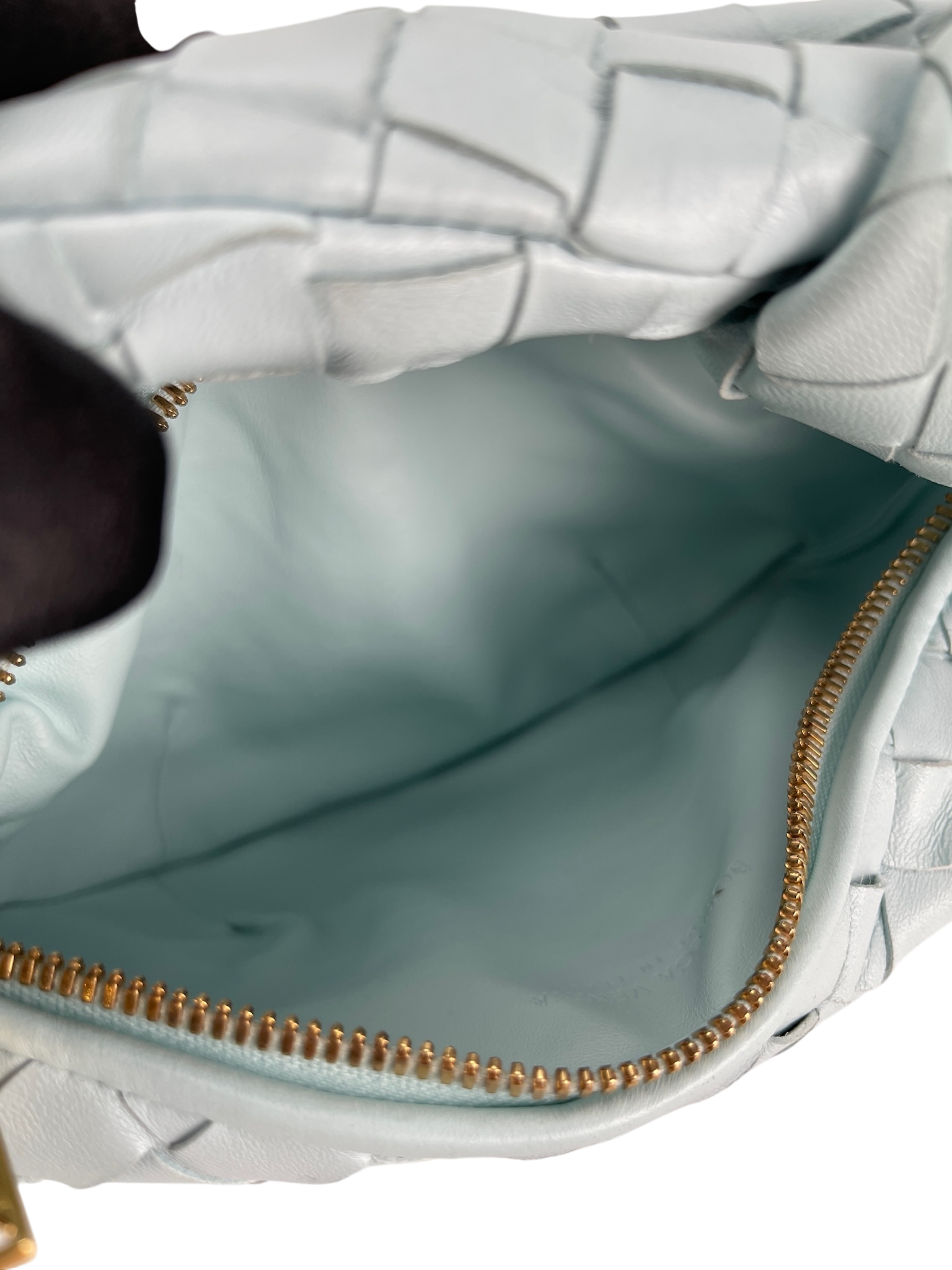 BOTTEGA VENETA - Light Green Lambskin Nappa Intrecciato Mini Jodie Teal Washed