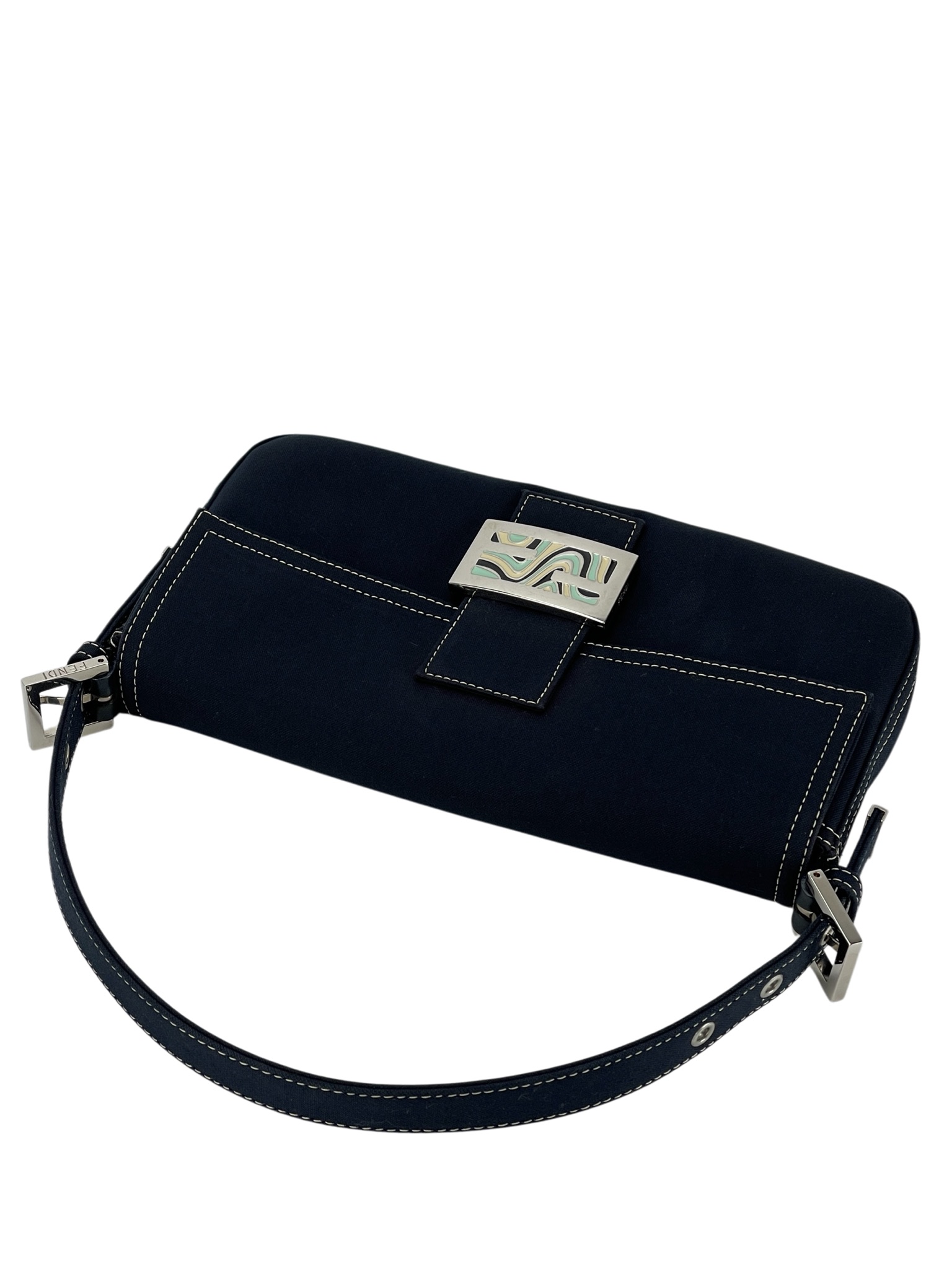 FENDI - Navy Canvas Baguette Handbag Silver-tone Hardware