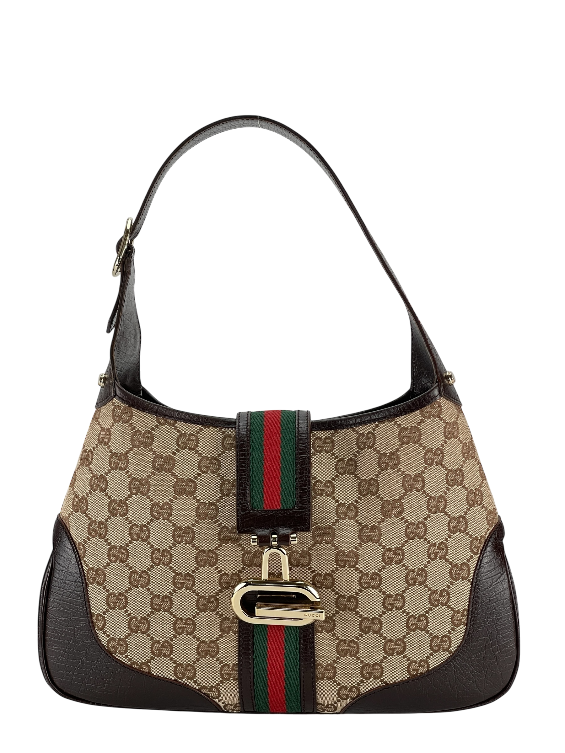 GUCCI - Brown Canvas leather Fastener Jackie Shoulder Bag
