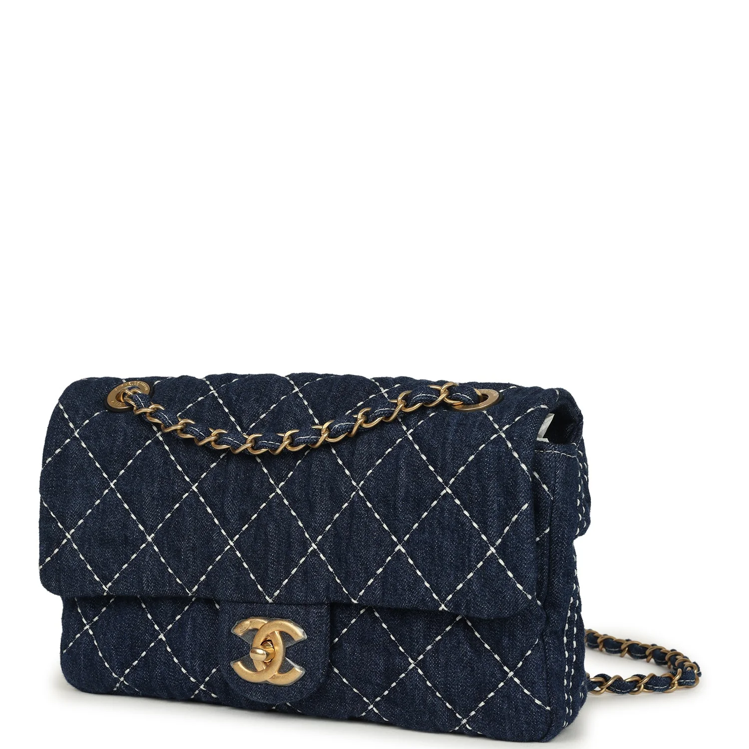 Pre-owned Chanel Medium Classic Flap Bag Blue Denim Aged Gold Hardware