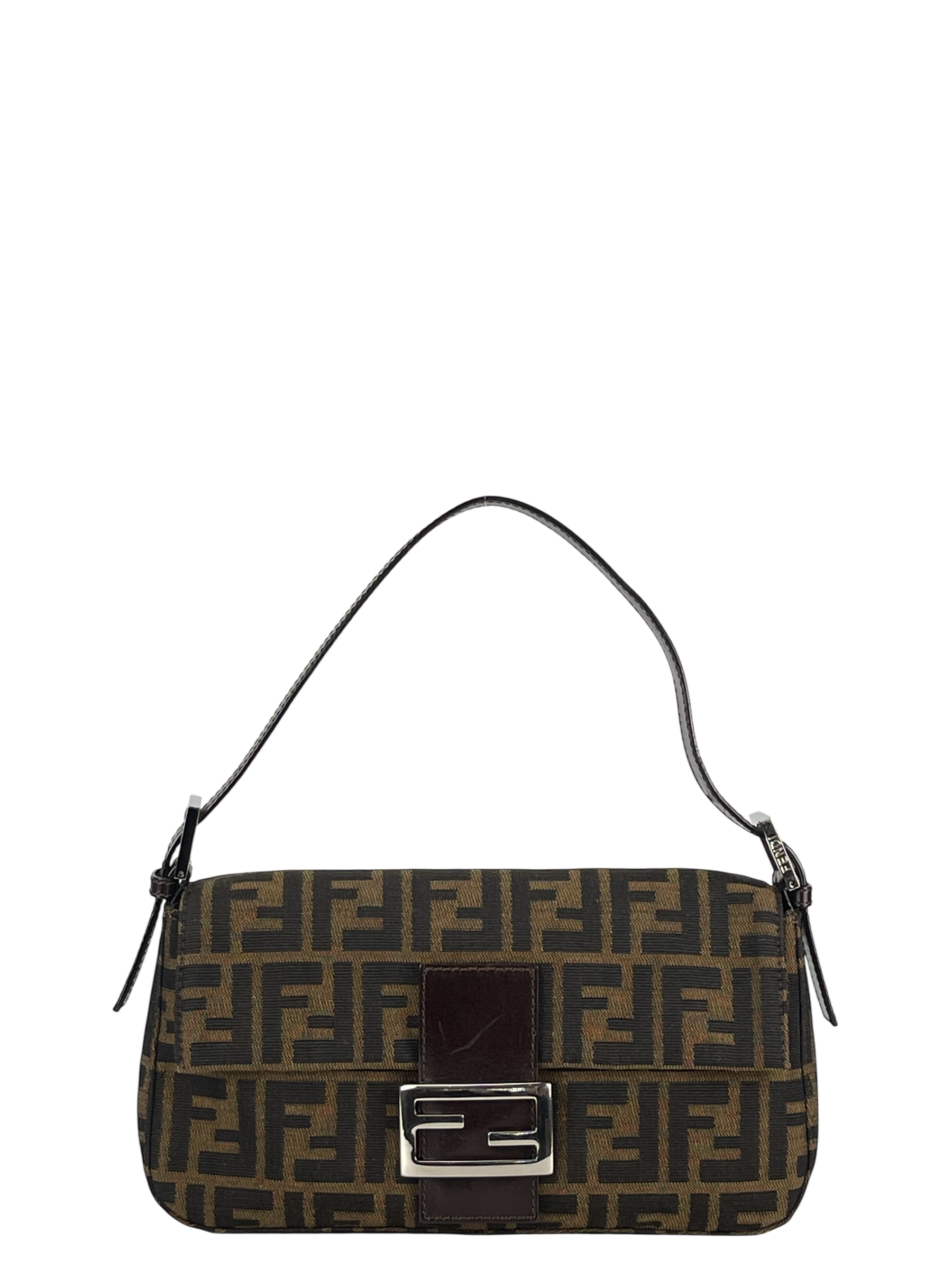 FENDI - Brown Zucca Baguette Handbag Silver Hardware