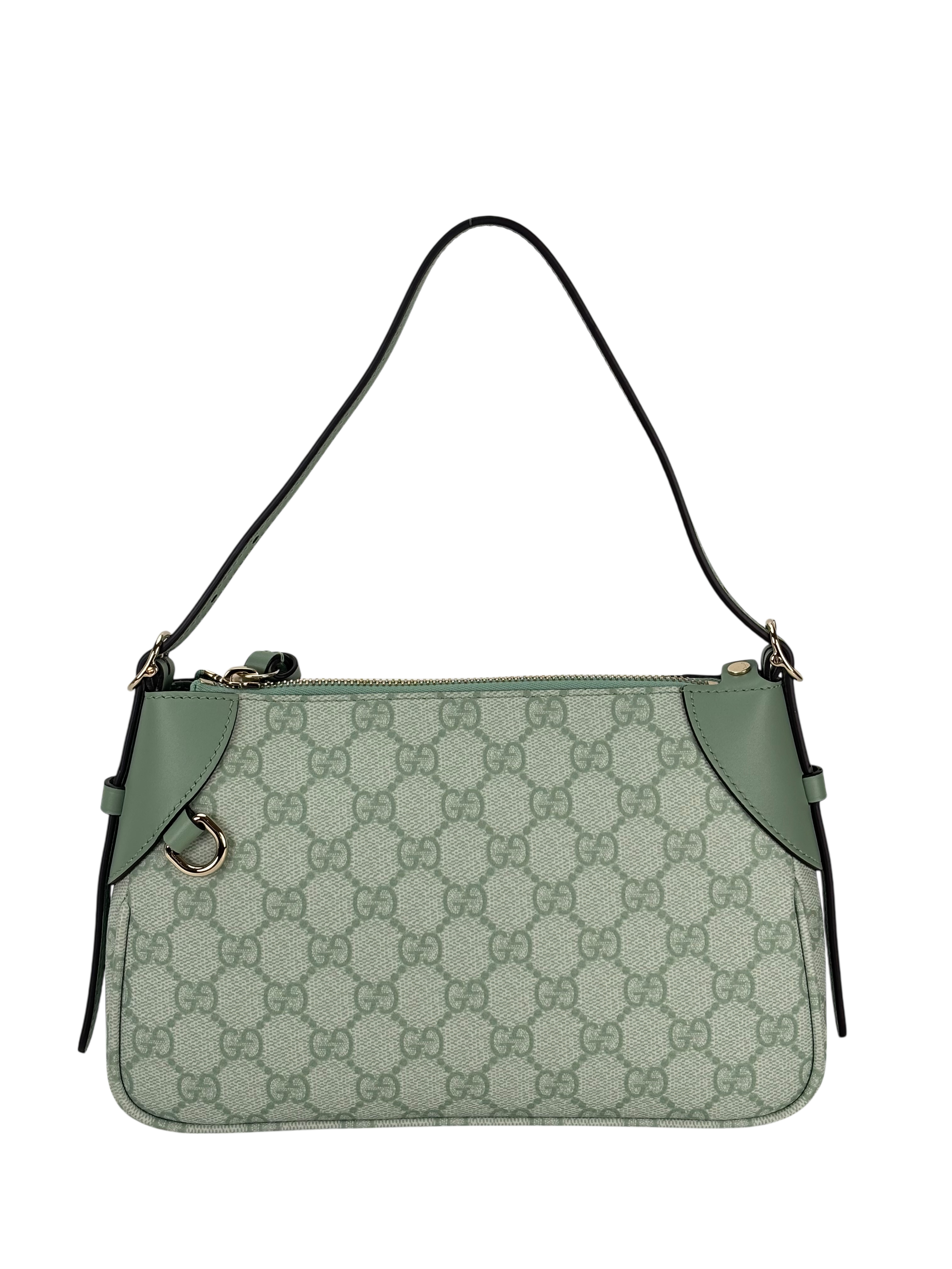 GUCCI - Sage Green Coated Canvas GG Emblem Small Shoulder Bag