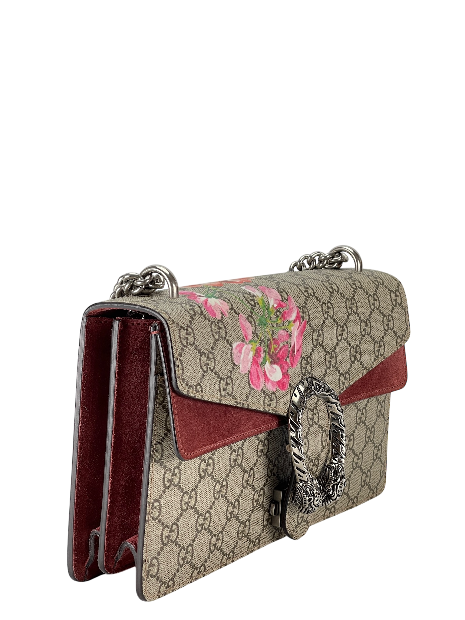 GUCCI - GG Supreme Canvas And Red Suede Blooms Dionysus Shoulder Bag