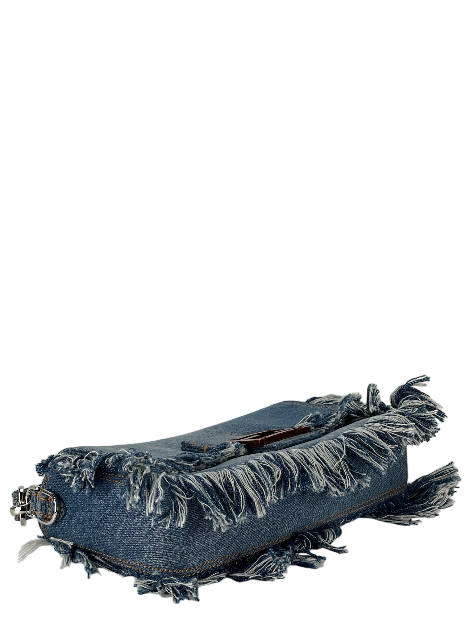 FENDI - Light Denim Lavato Leather Frayed Baguette Shoulder Bag