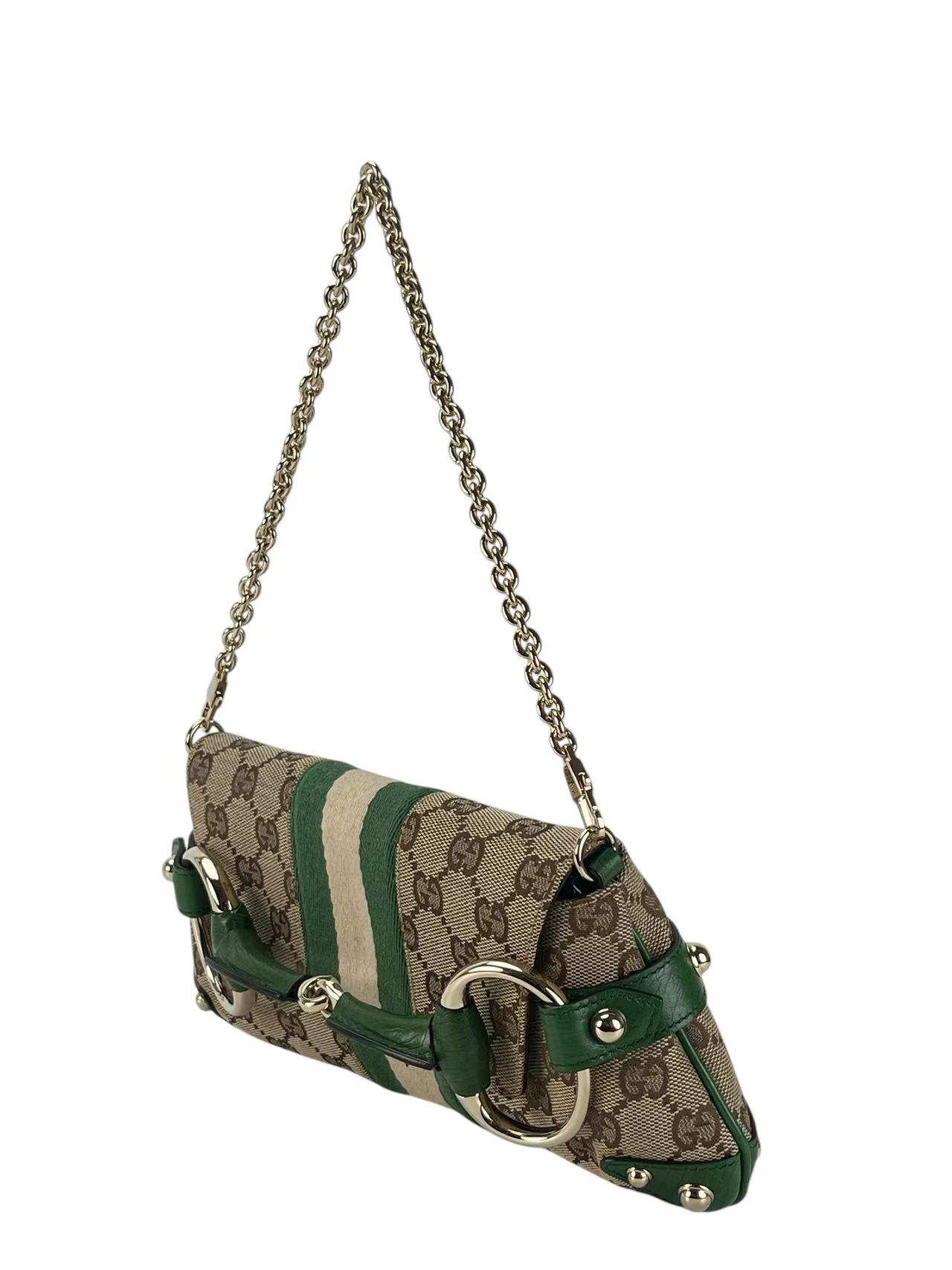 GUCCI - Green Horsebit Chain Cloth Crossbody Bag