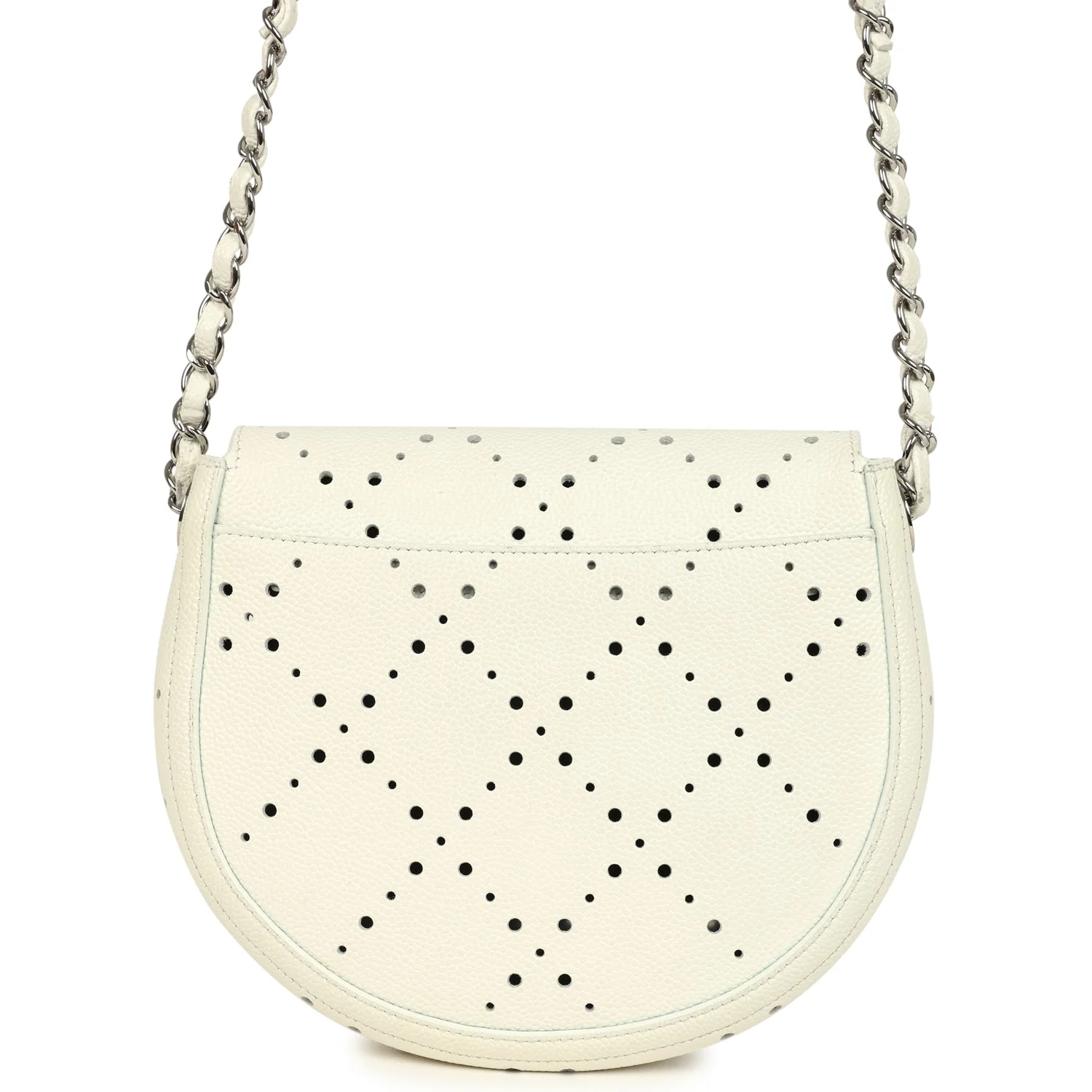 Pre-owned Chanel Perforated Messenger Bag White Caviar Silver Hardware