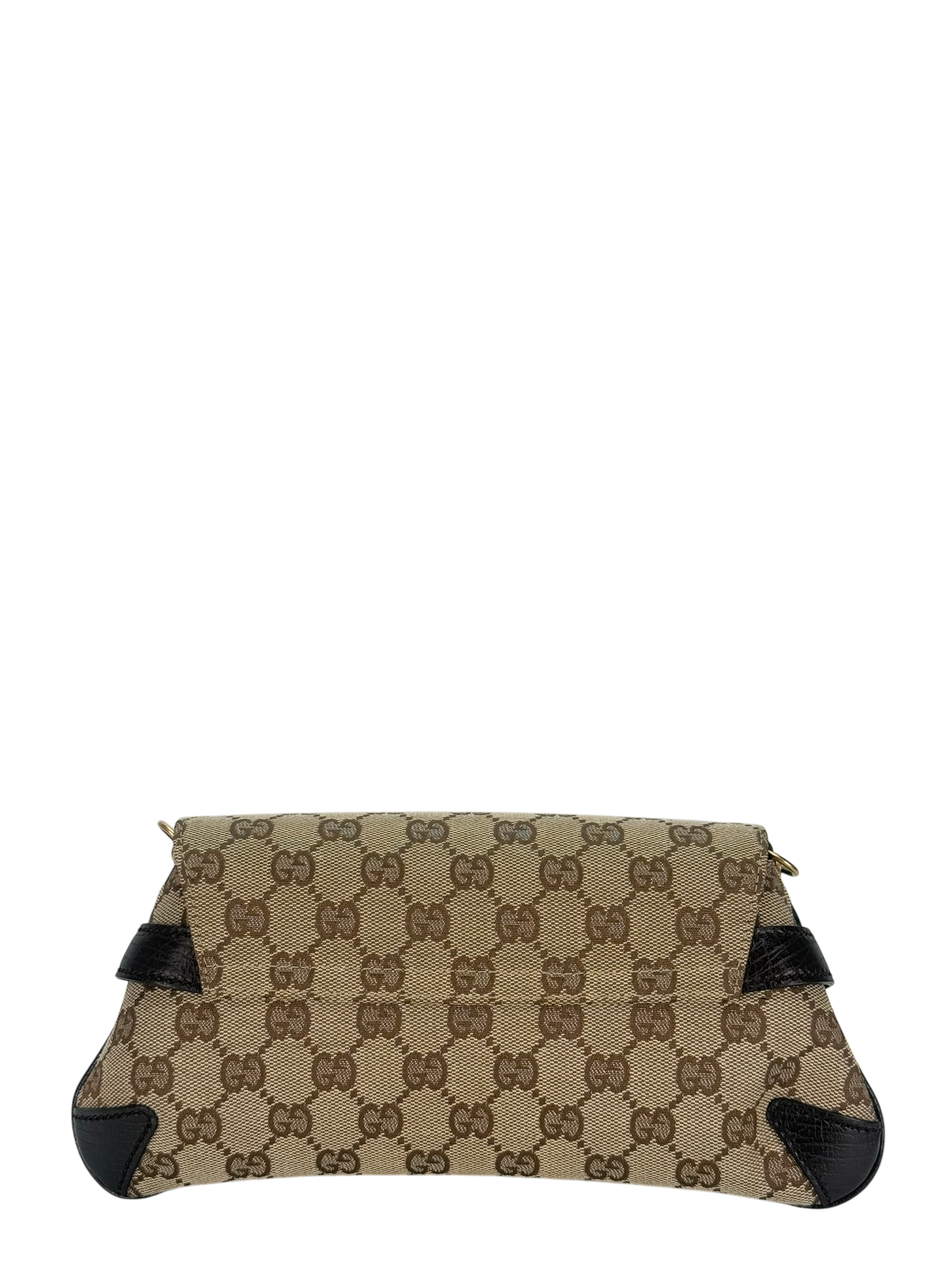 GUCCI -  Beige Brown 2WAY Horsebit Chain GG Canvas Handbag Clutch Bag
