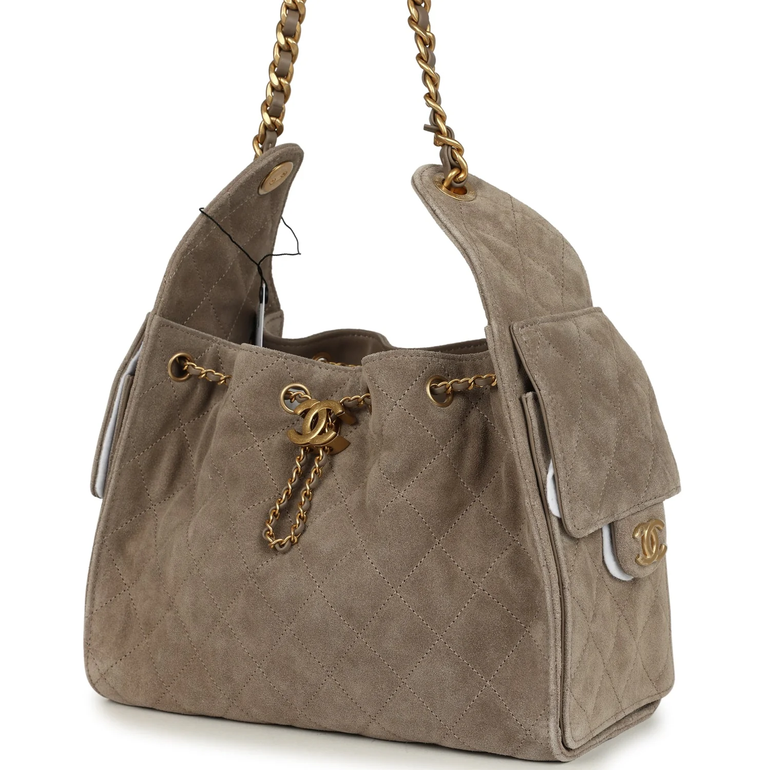 Chanel Small 25 Hobo Bag Dark Grey Suede Antique Gold Hardware