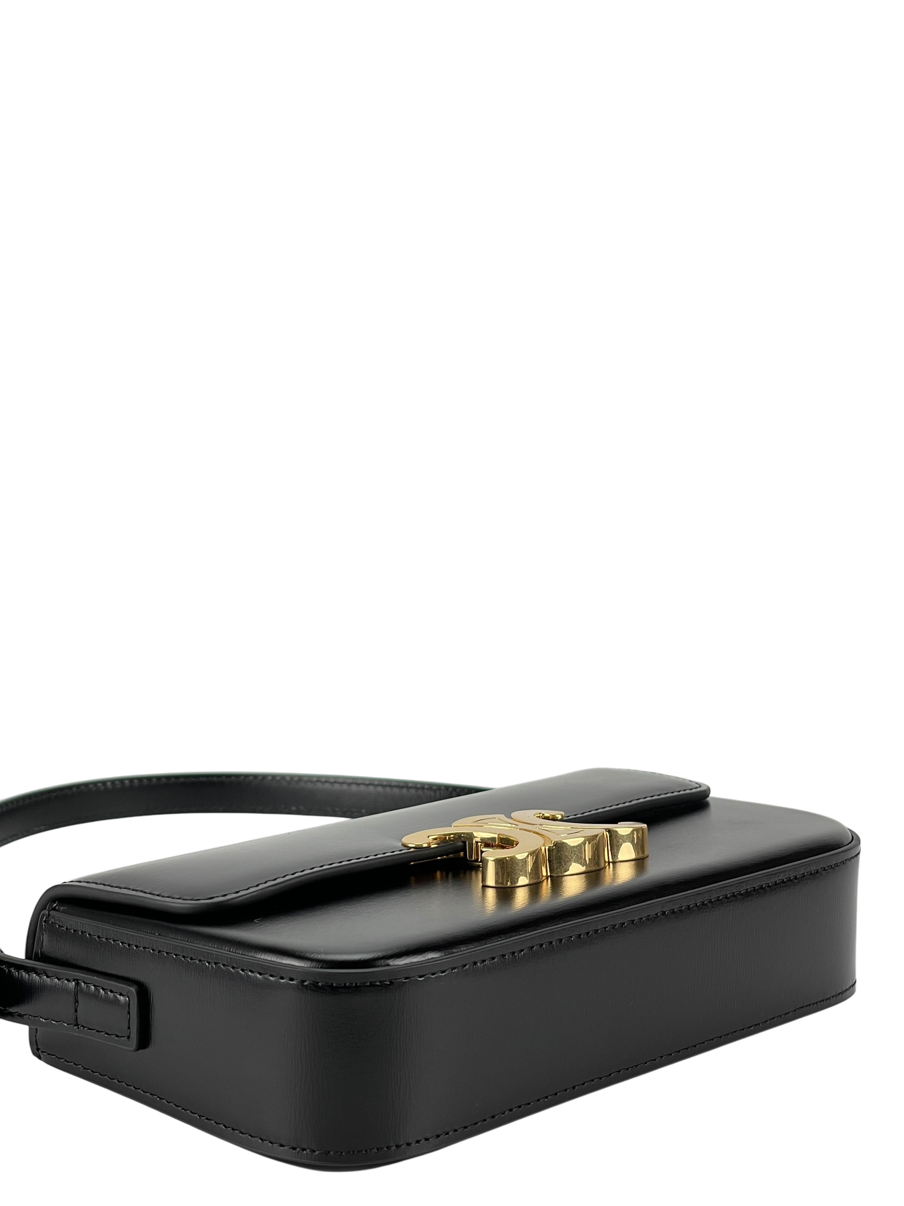 CELINE - Black Triomphe Leather Shoulder Bag