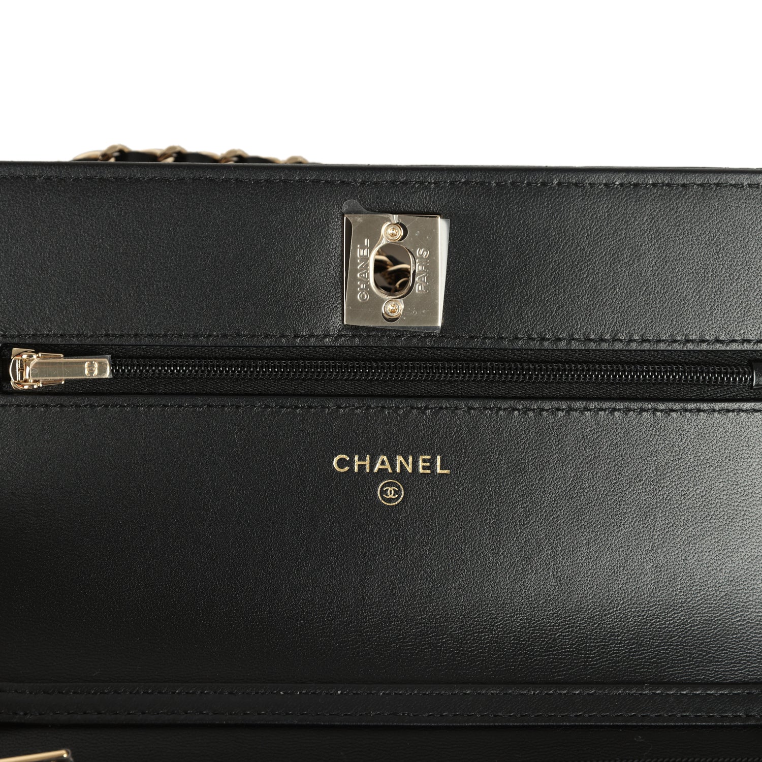 Chanel Wallet On Chain WOC Black Lambskin Light Gold Hardware