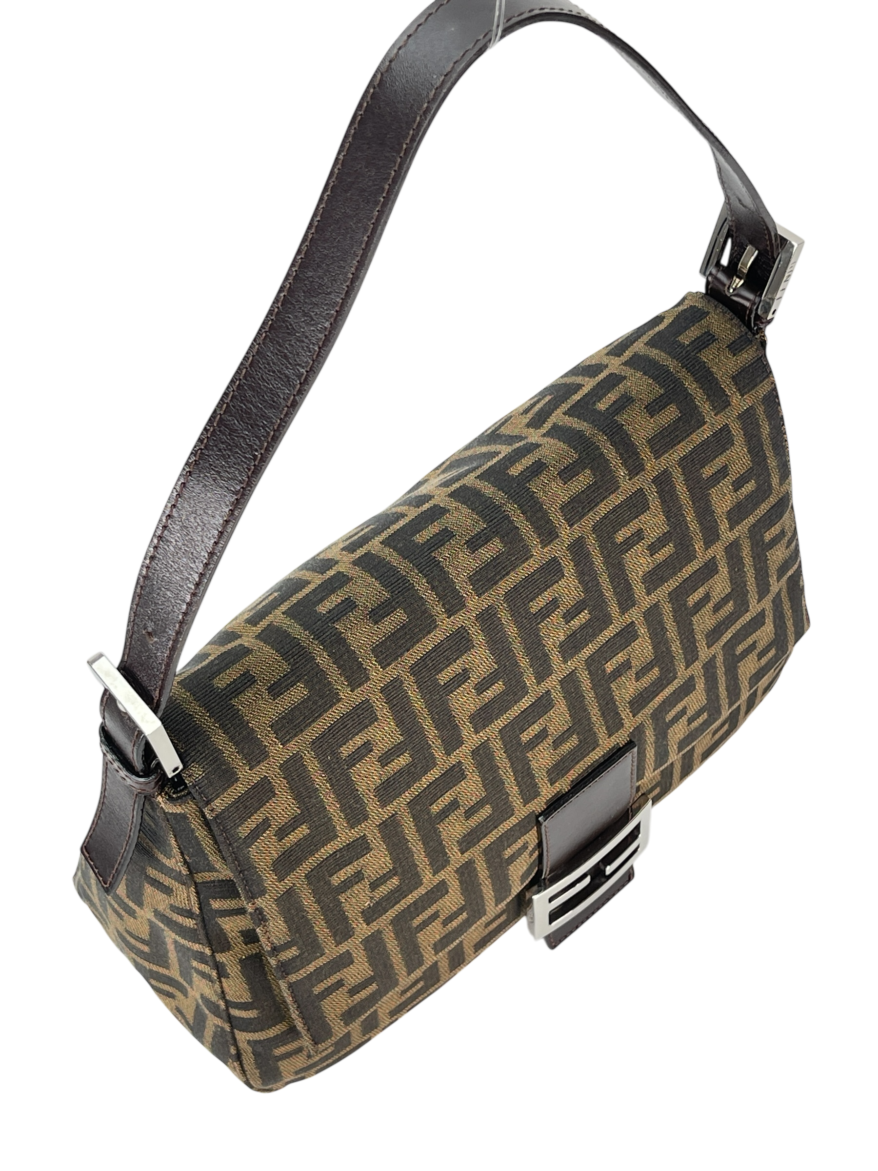 FENDI - Brown Zucca Mamma Baguette Handbag Silver Hardware