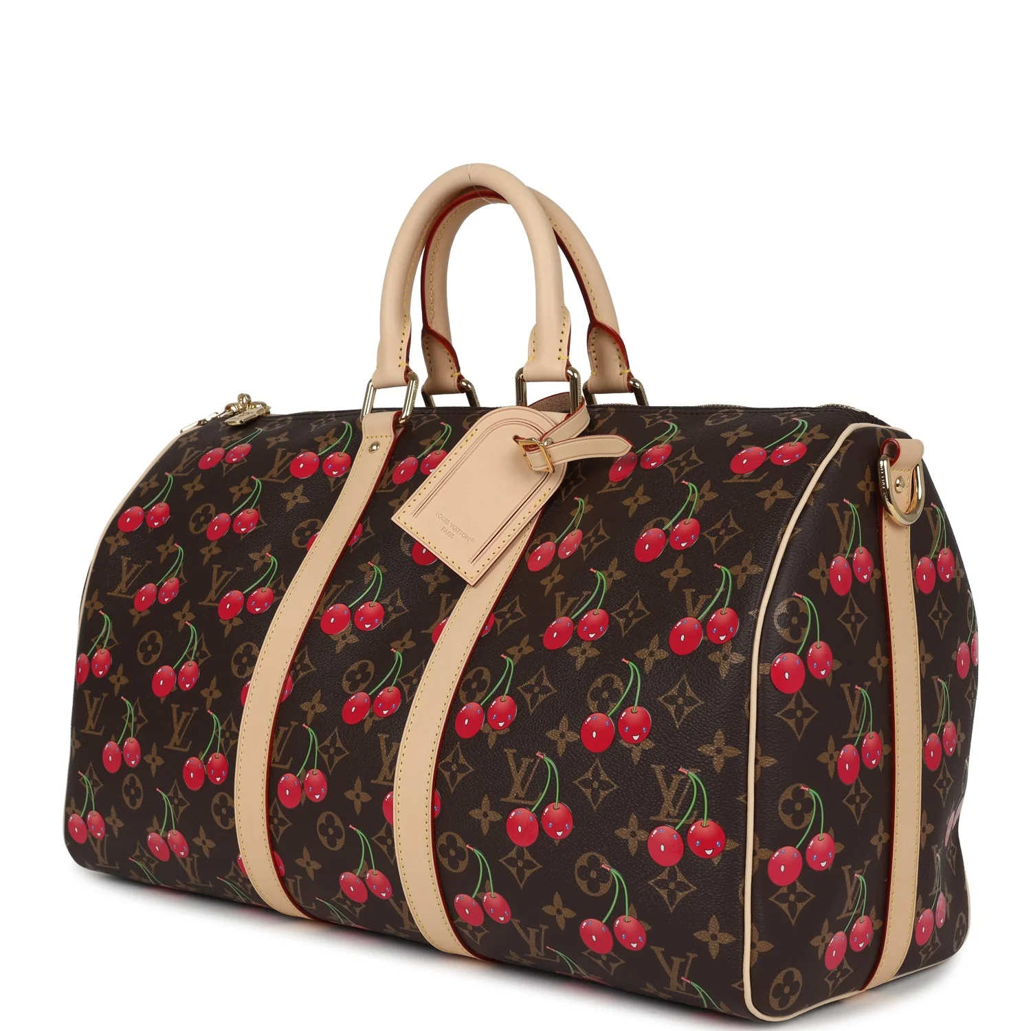 Louis Vuitton X Murakami Keepall Bandouliere 45 Red and Brown Cherry Monogram Gold Hardware