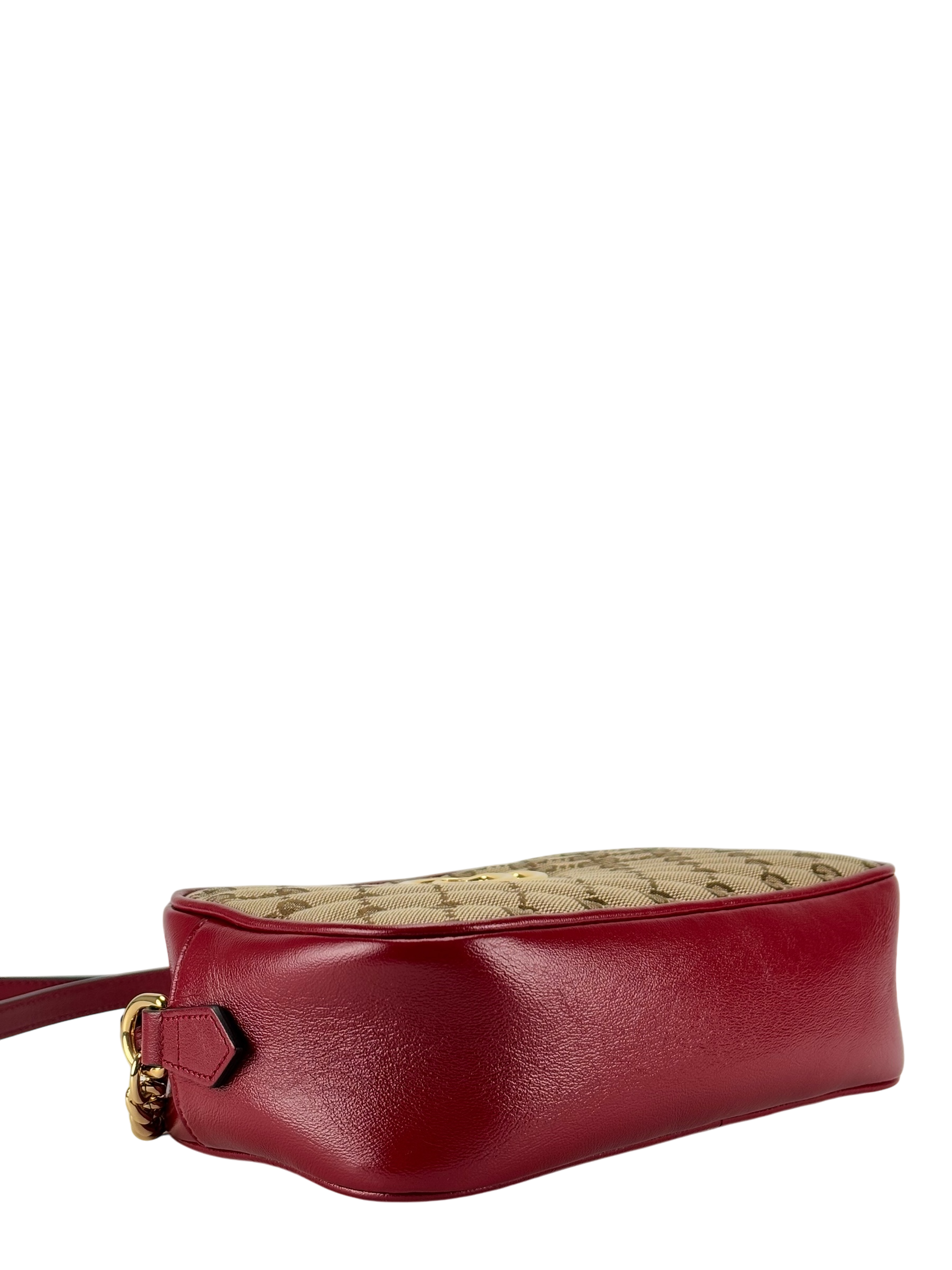 GUCCI - Brown Red GG Canvas Marmont Crossbody Bag