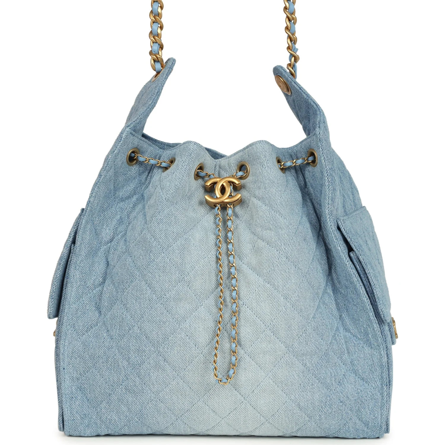 Chanel Medium 25 Hobo Bag Light Blue Washed Denim Antique Gold Hardware