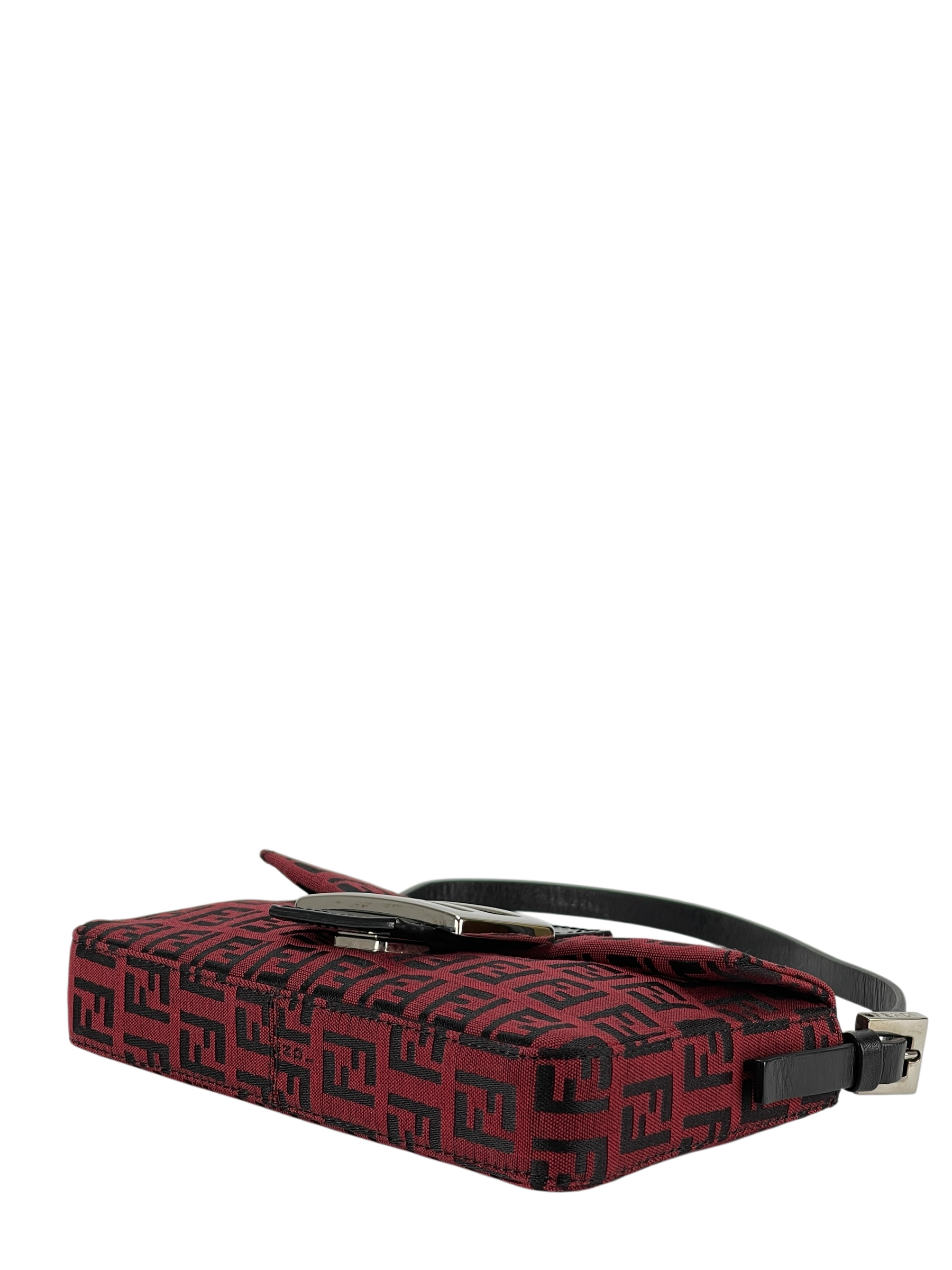 FENDI - Red Canvas Zucca Baguette Handbag Silver Hardware