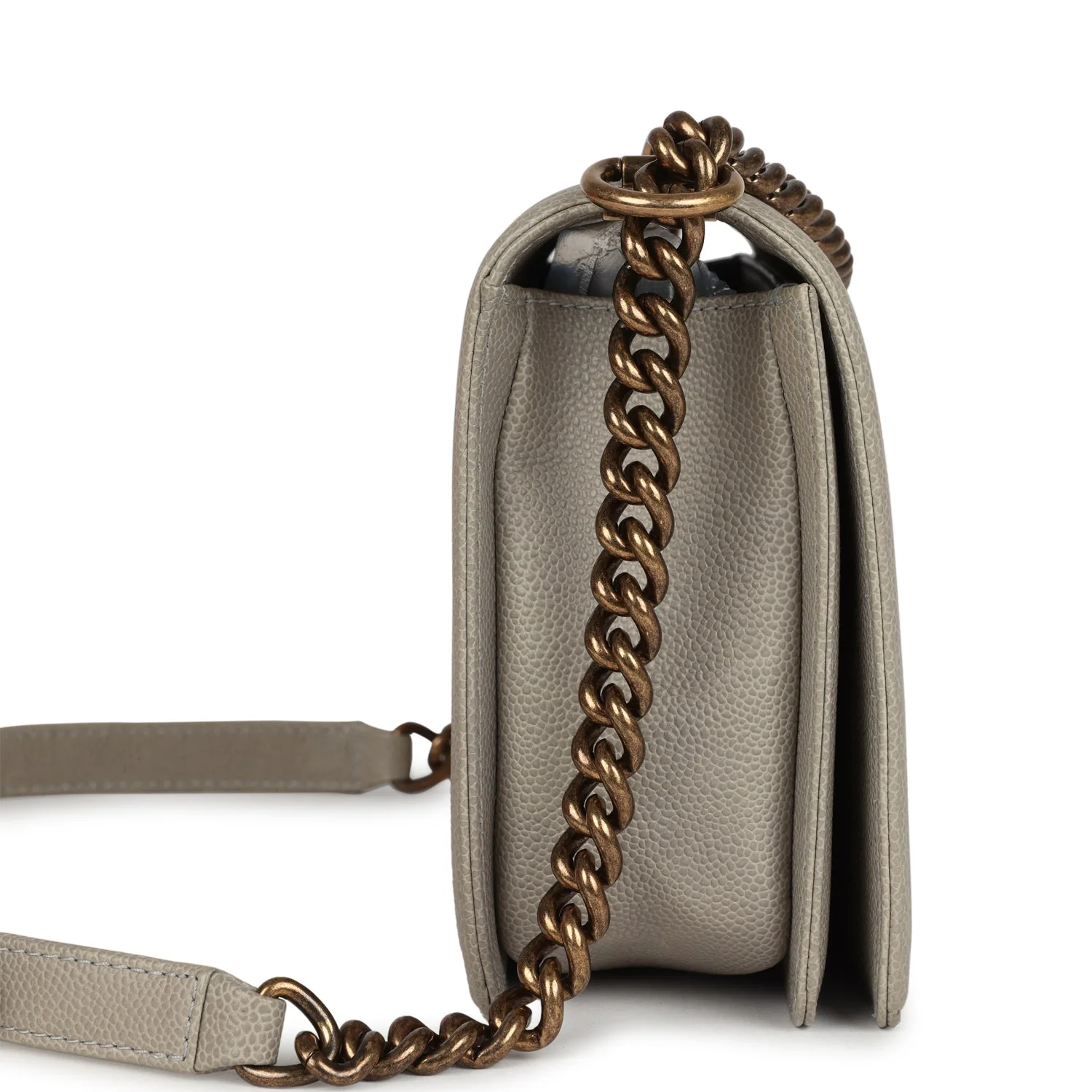 Pre-owned Chanel New Medium Boy Bag Grey Caviar Antique Gold Hardware