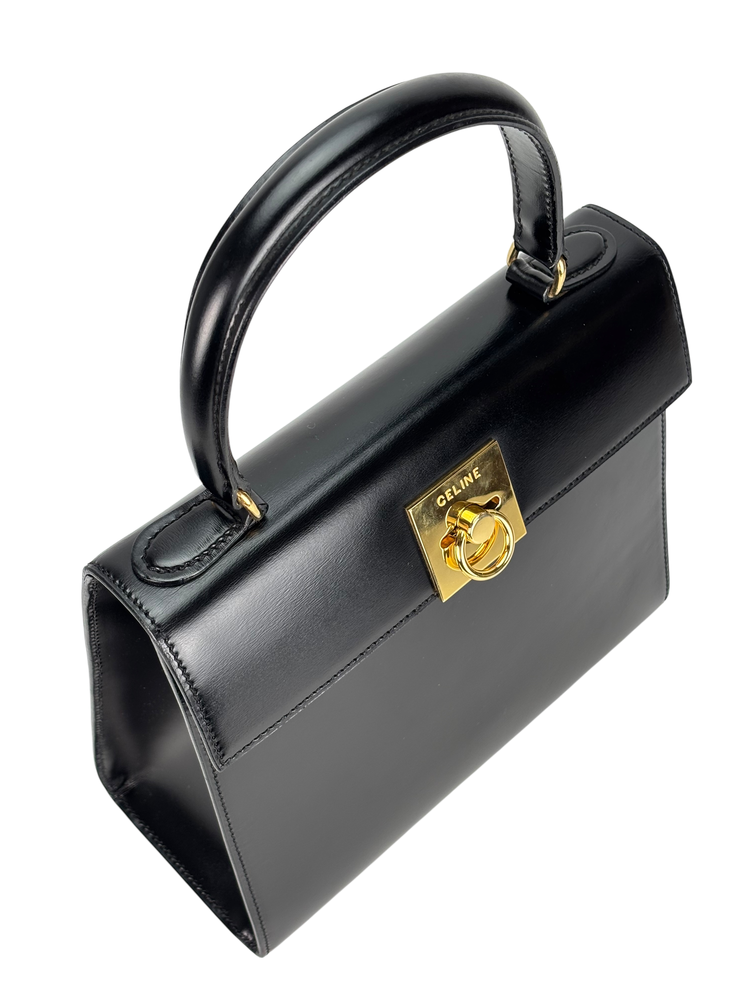 CELINE - Black Leather Kelly 2Way Bag Gold Hardware