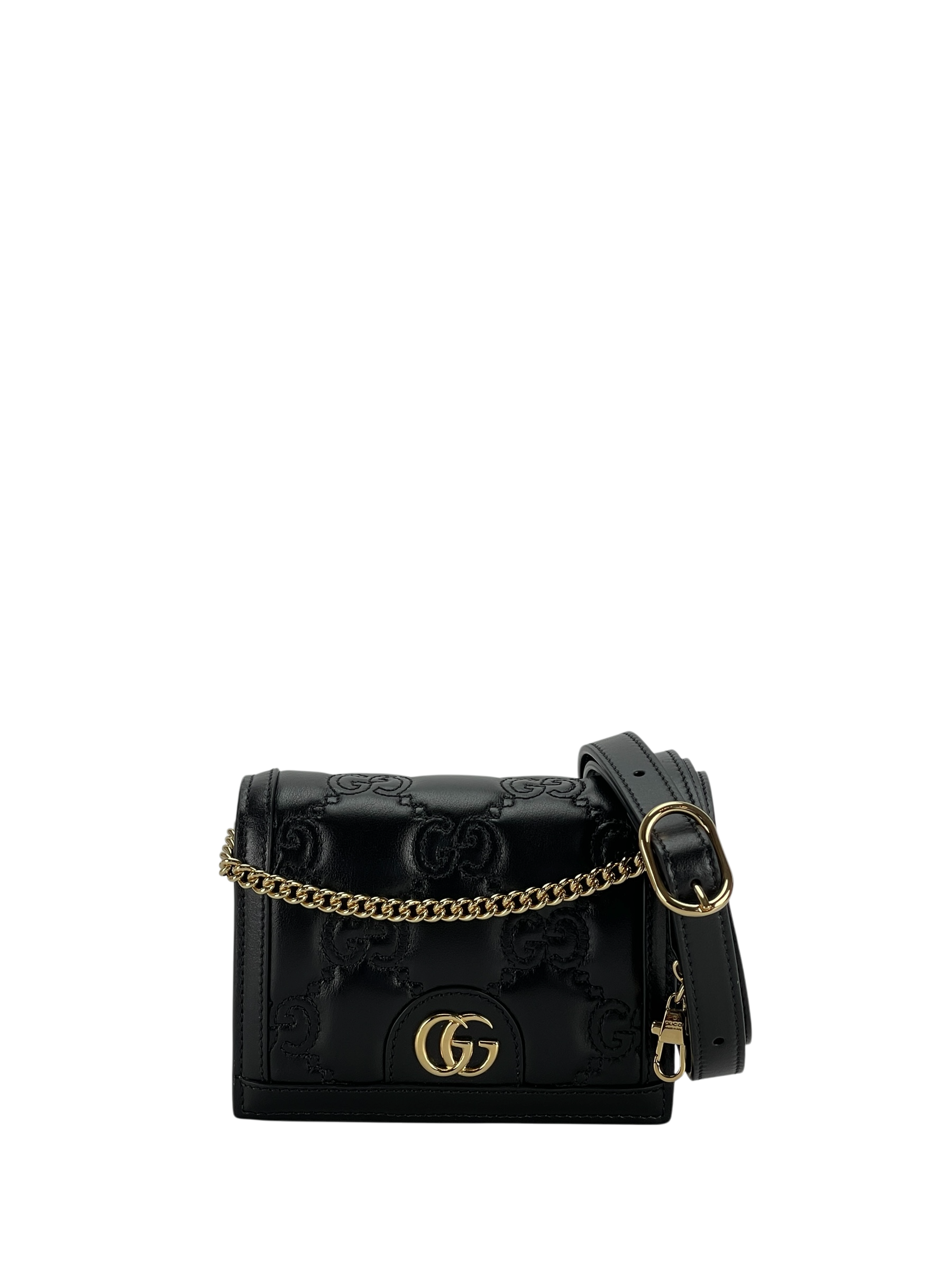 GUCCI - Enamel GG Matelasse Mini Chain Bag Black Nylon Calfskin