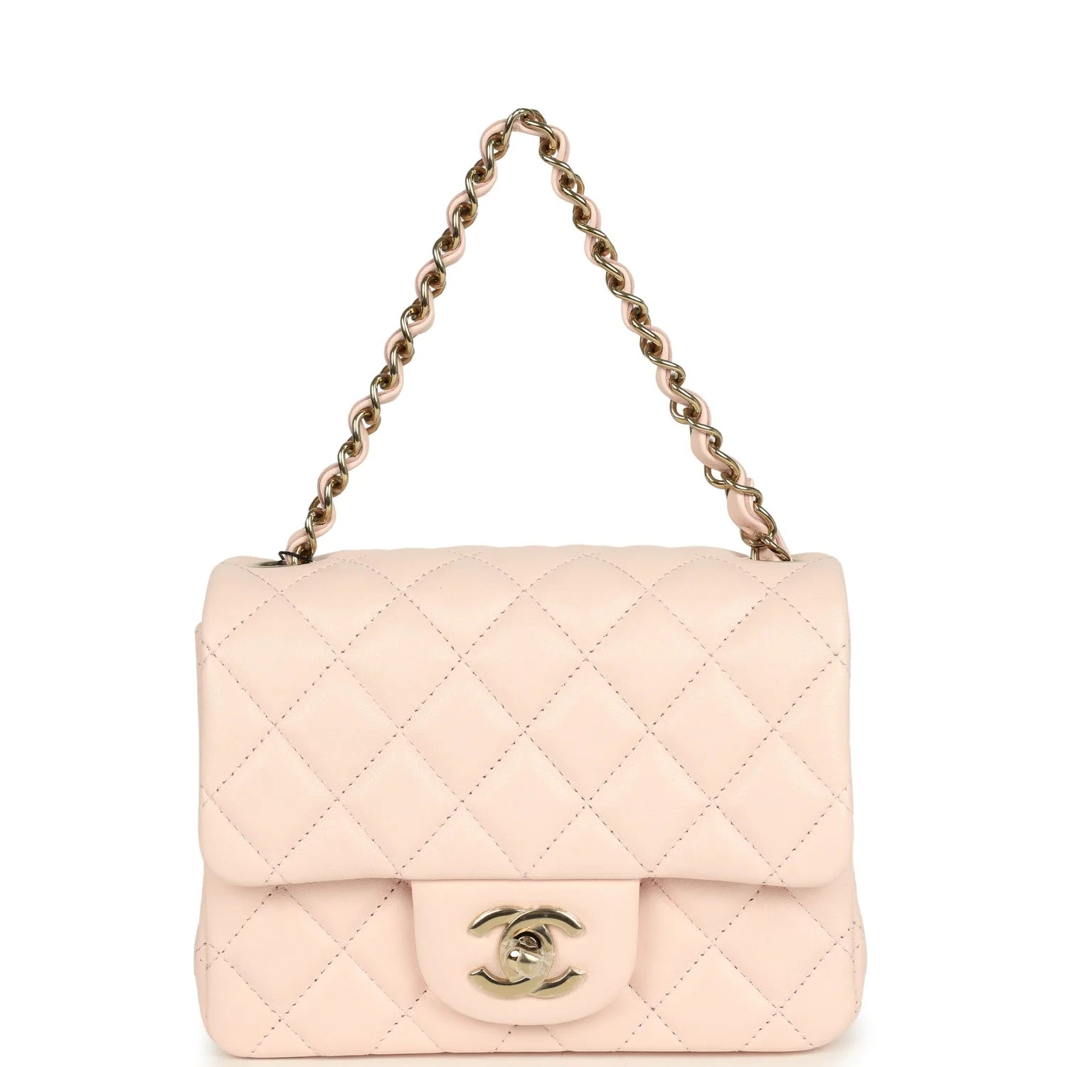Chanel Mini Classic Square Flap Bag Light Pink Lambskin Light Gold Hardware