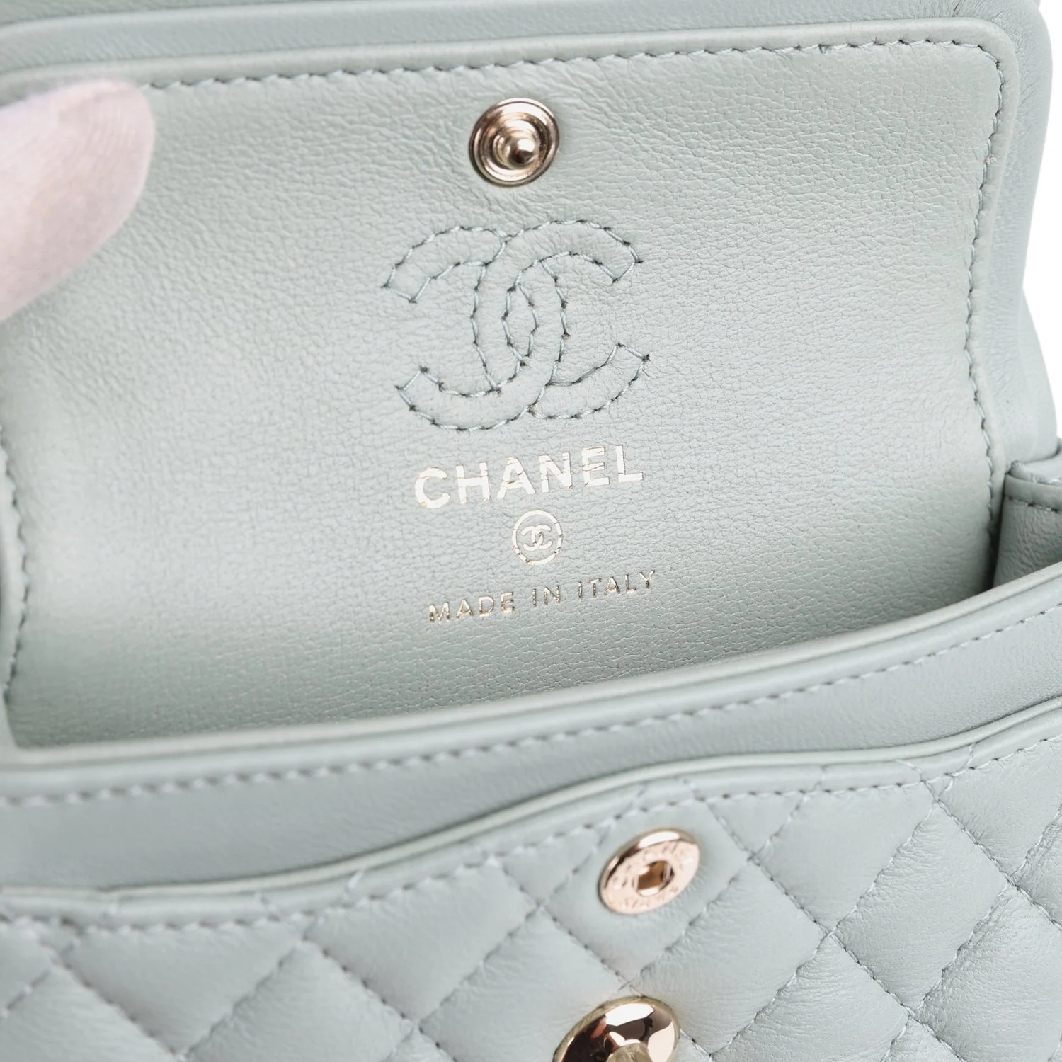 Chanel Nano Classic Double Flap Bag Charm Dark Green Lambskin Light Gold Hardware