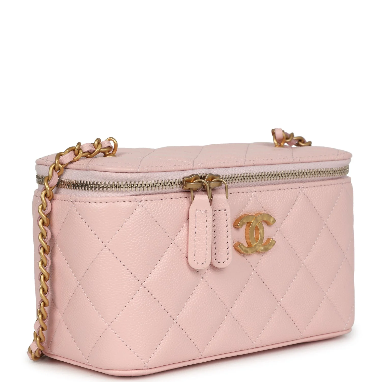 Chanel Small CC Vanity Case Light Pink Caviar Faux Pearls Brushed Gold Hardware