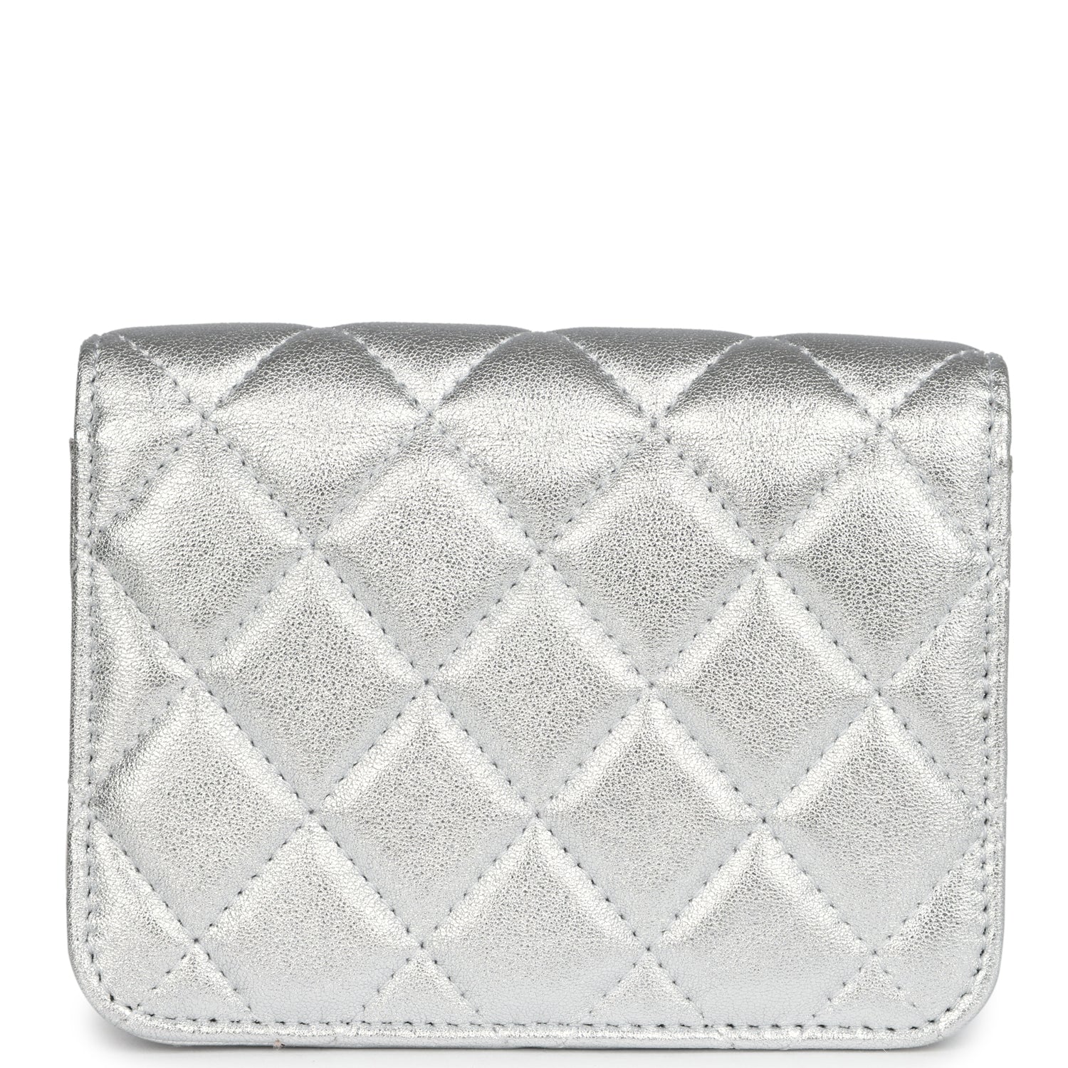 Chanel Crystal CC Walk Of Fame Clutch on Chain Silver Metallic Goatskin Silver Hardware