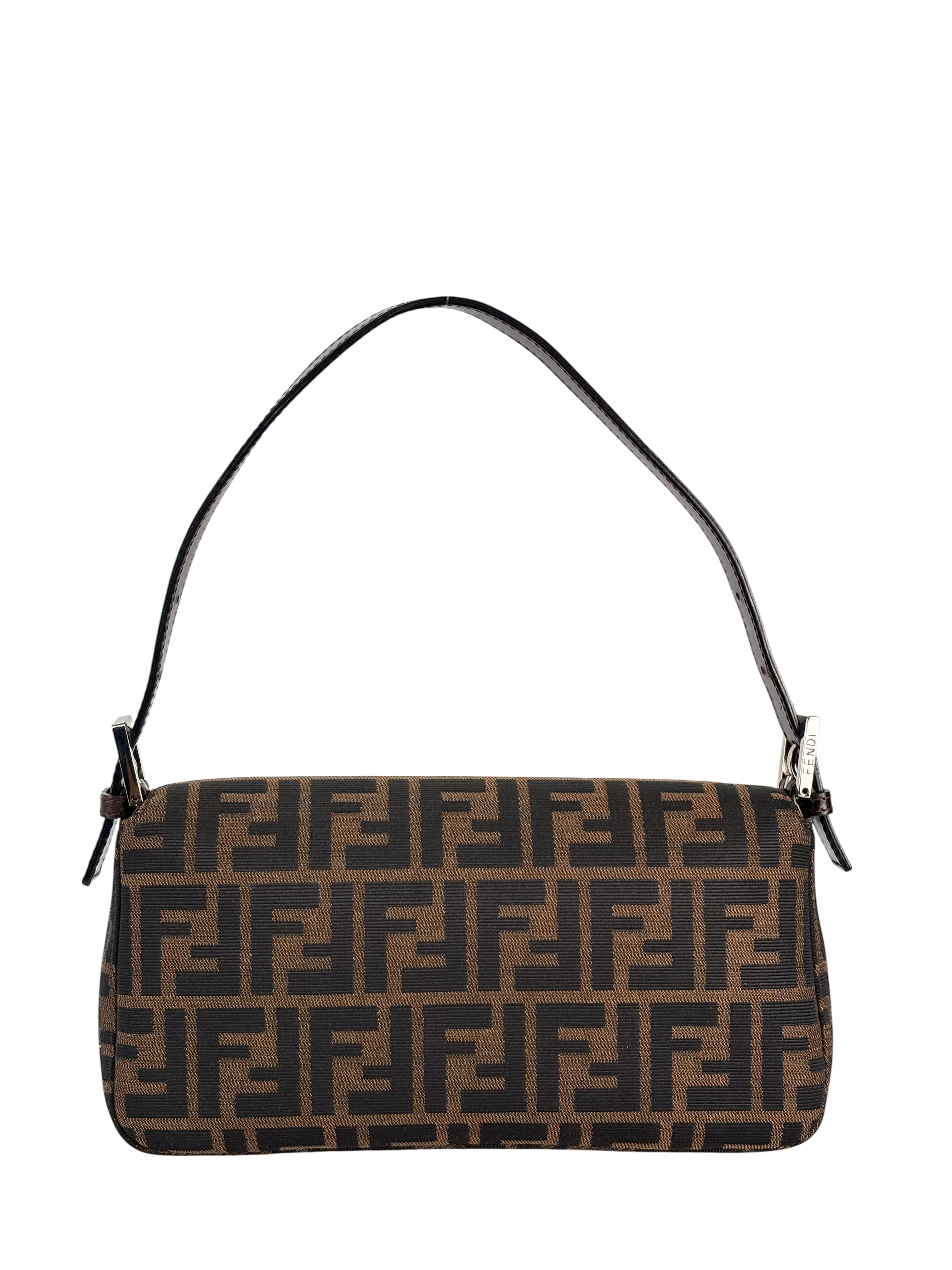 FENDI - Brown Canvas Baguette Handbag Silver Hardware