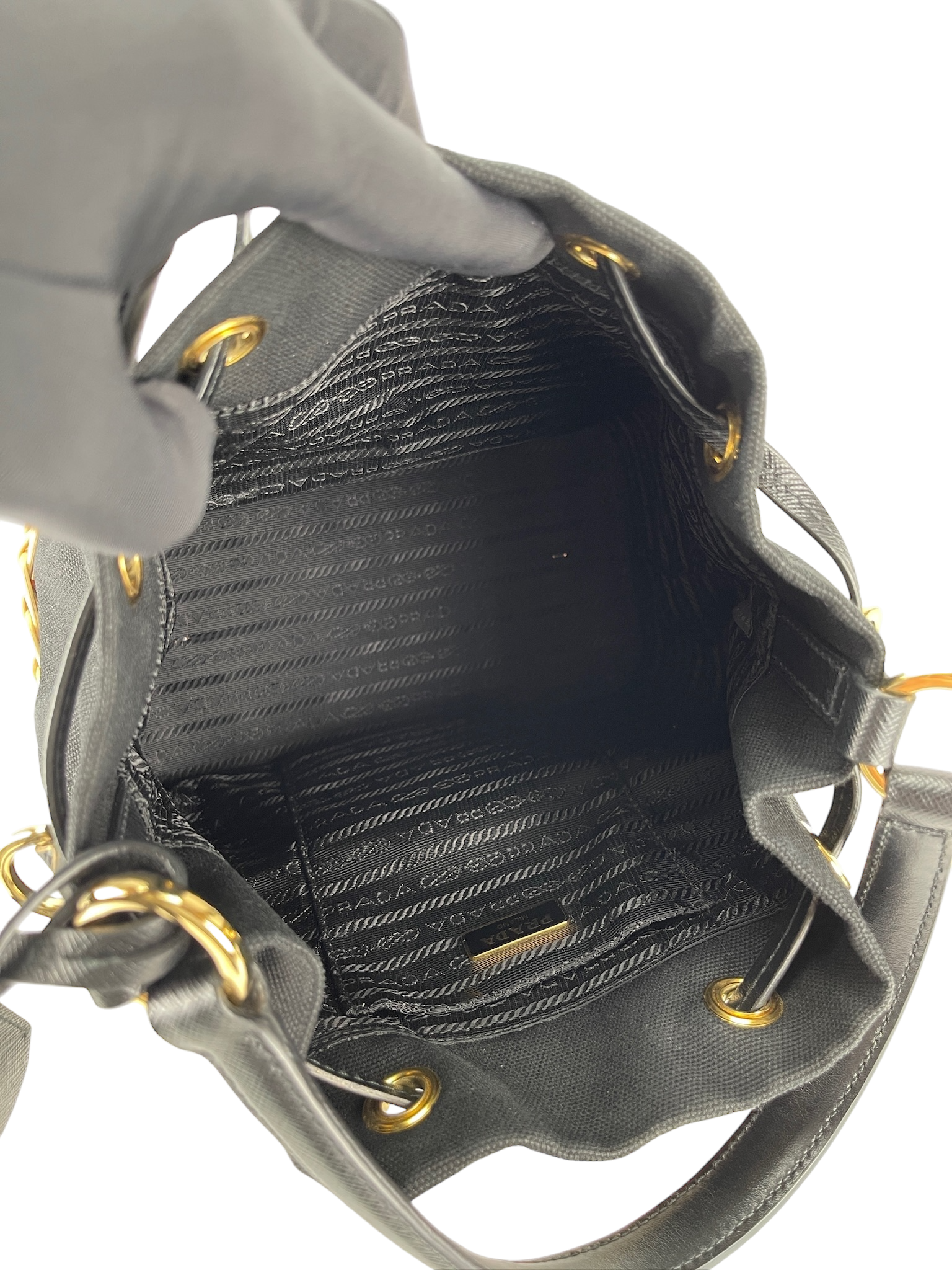 PRADA - Wicker Canvas Bucket Bag