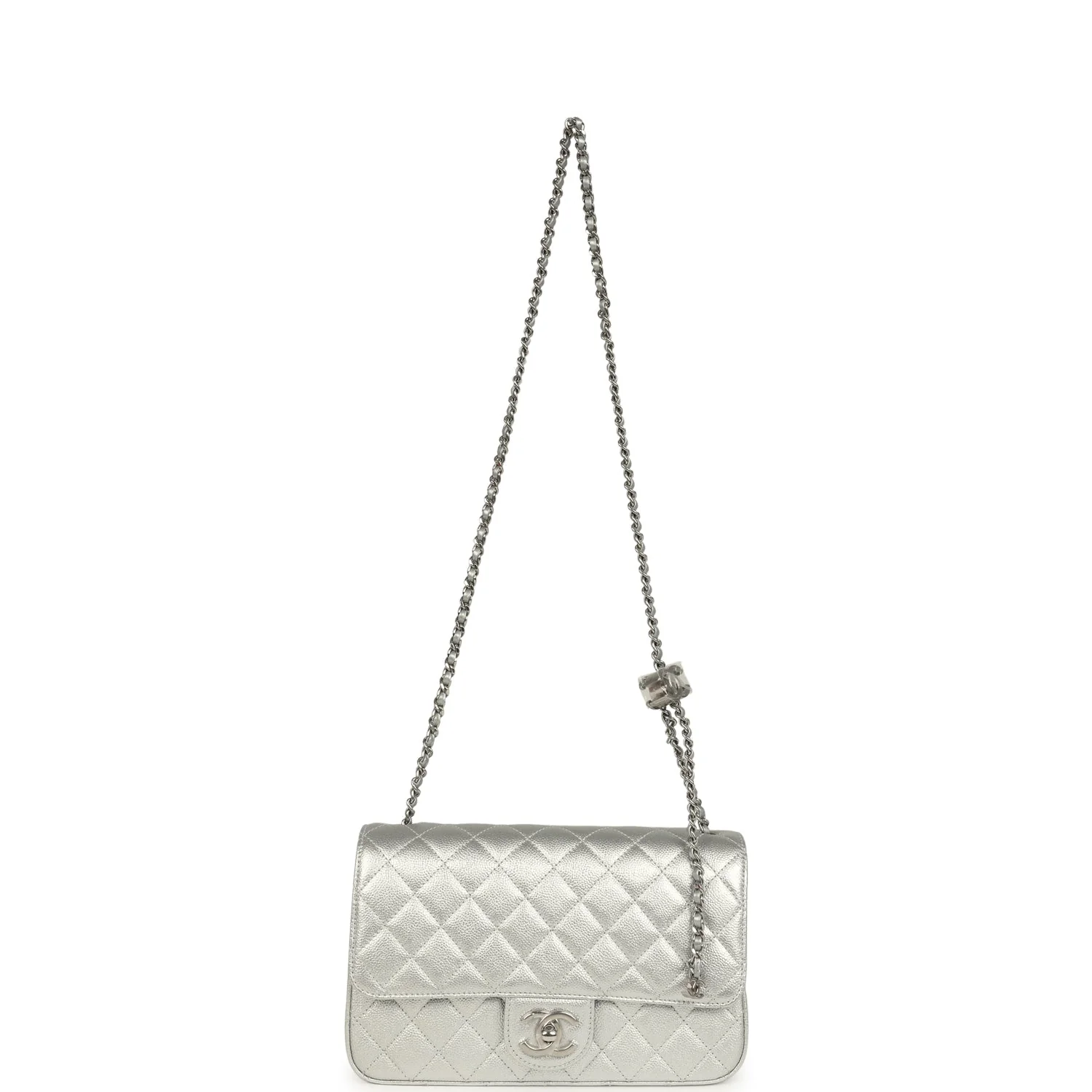Chanel Small CC Crush Flap Bag Silver Metallic Caviar Silver Hardware