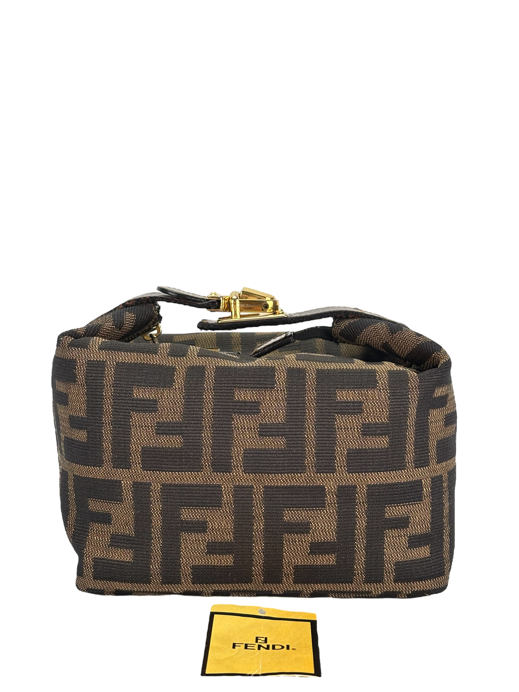 FENDI - Brown Canvas Zucca Vanity Cosmetic Pouch Auth Handbag