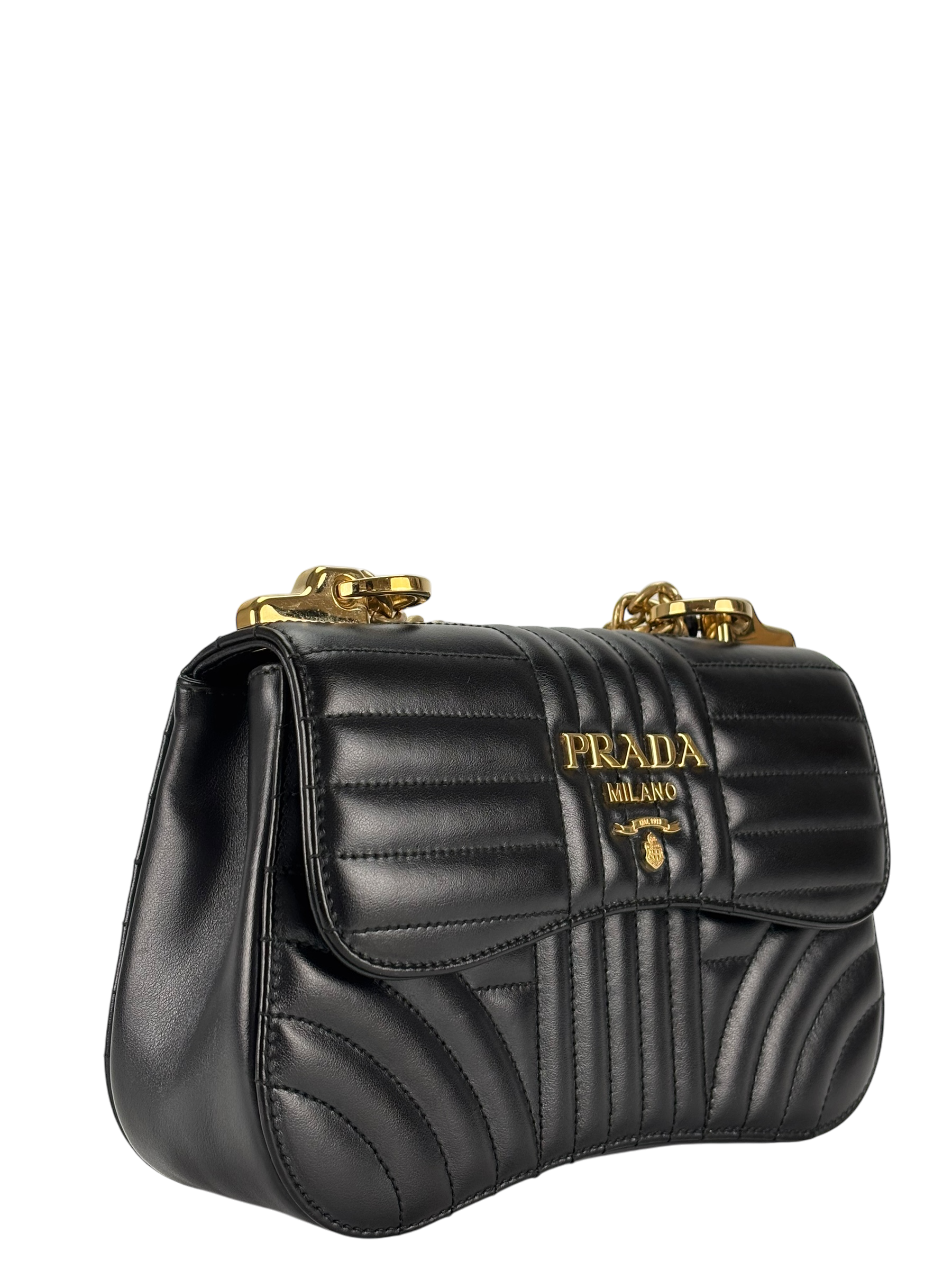 PRADA - Black Calfskin Soft Diagramme Crossbody Bag