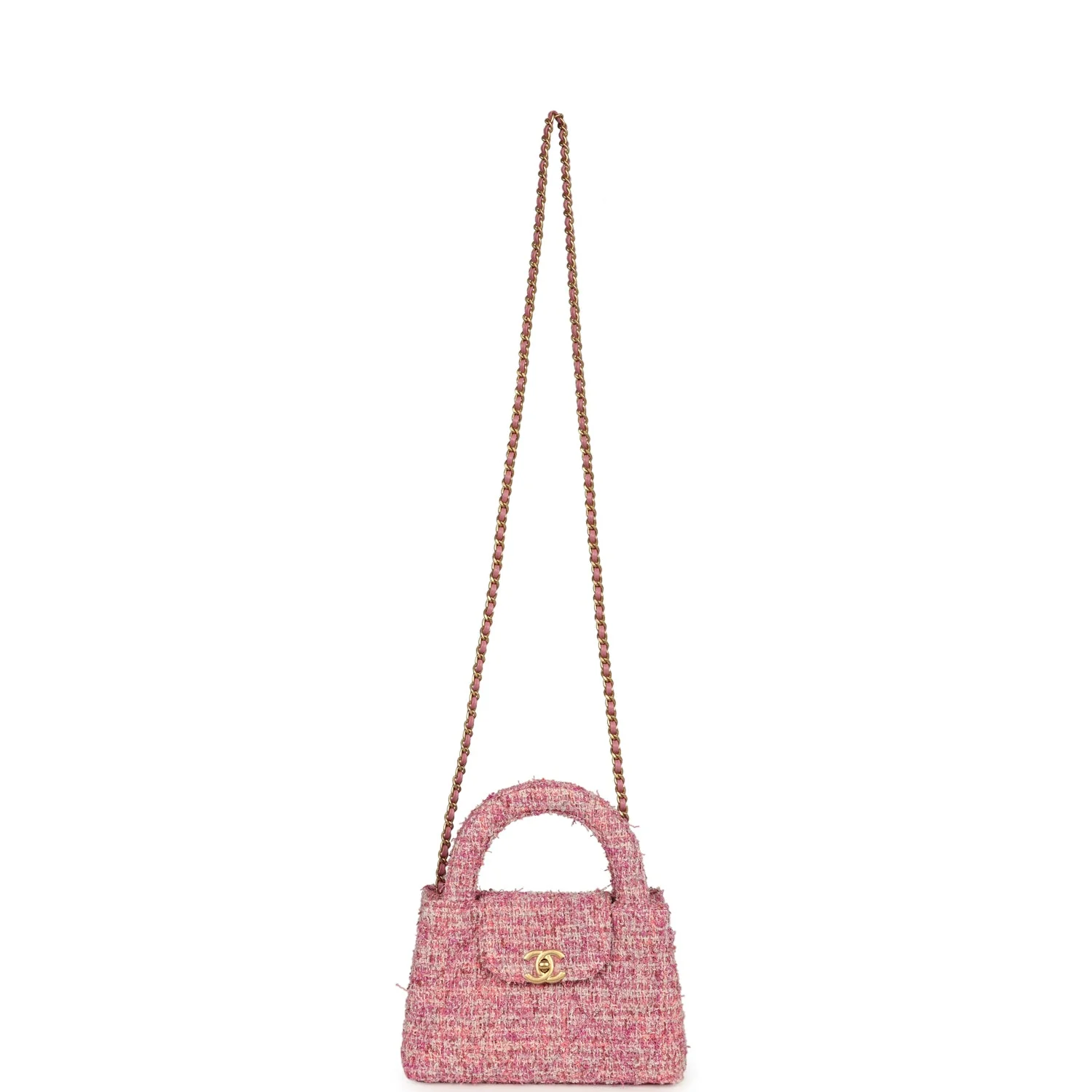 Chanel Small Kelly Shopper Pink Tweed Brushed Gold Hardware