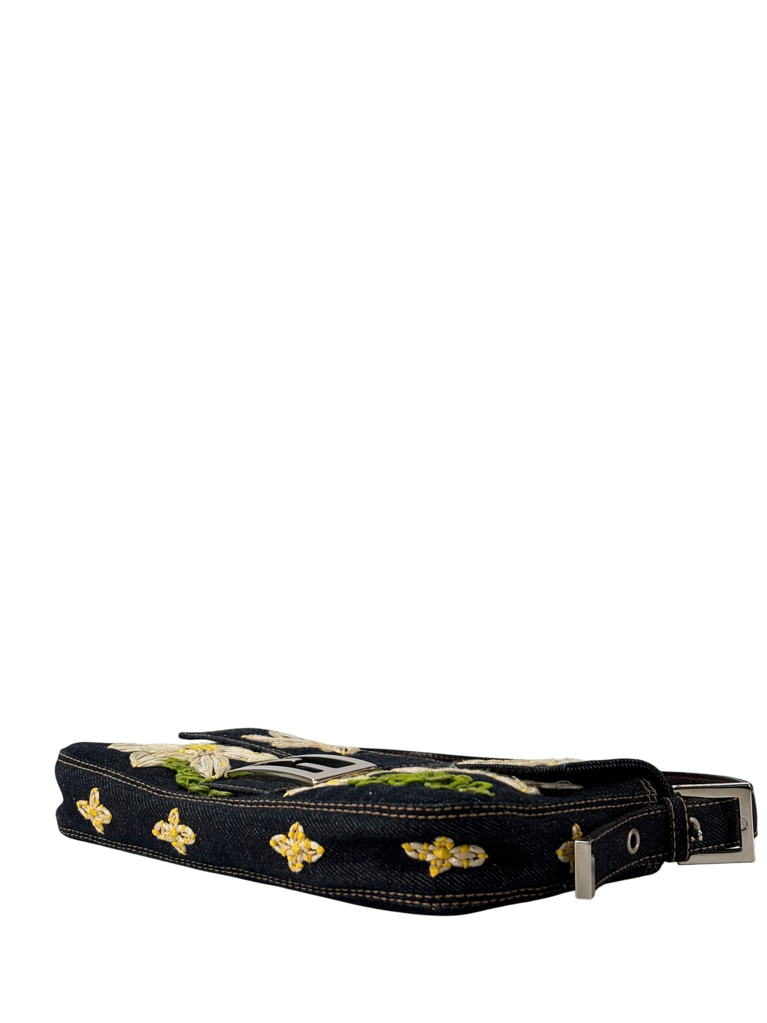 FENDI - Small Baguette Bag Denim Flower Navy