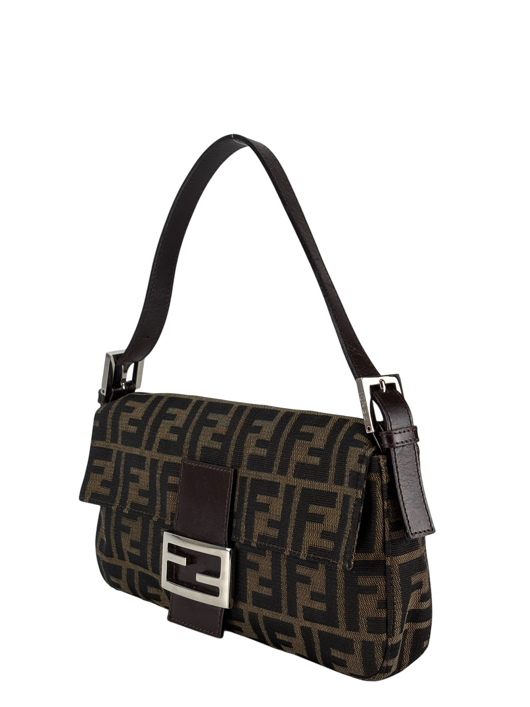 FENDI - Brown Canvas Zucca Baguette Hand Bag