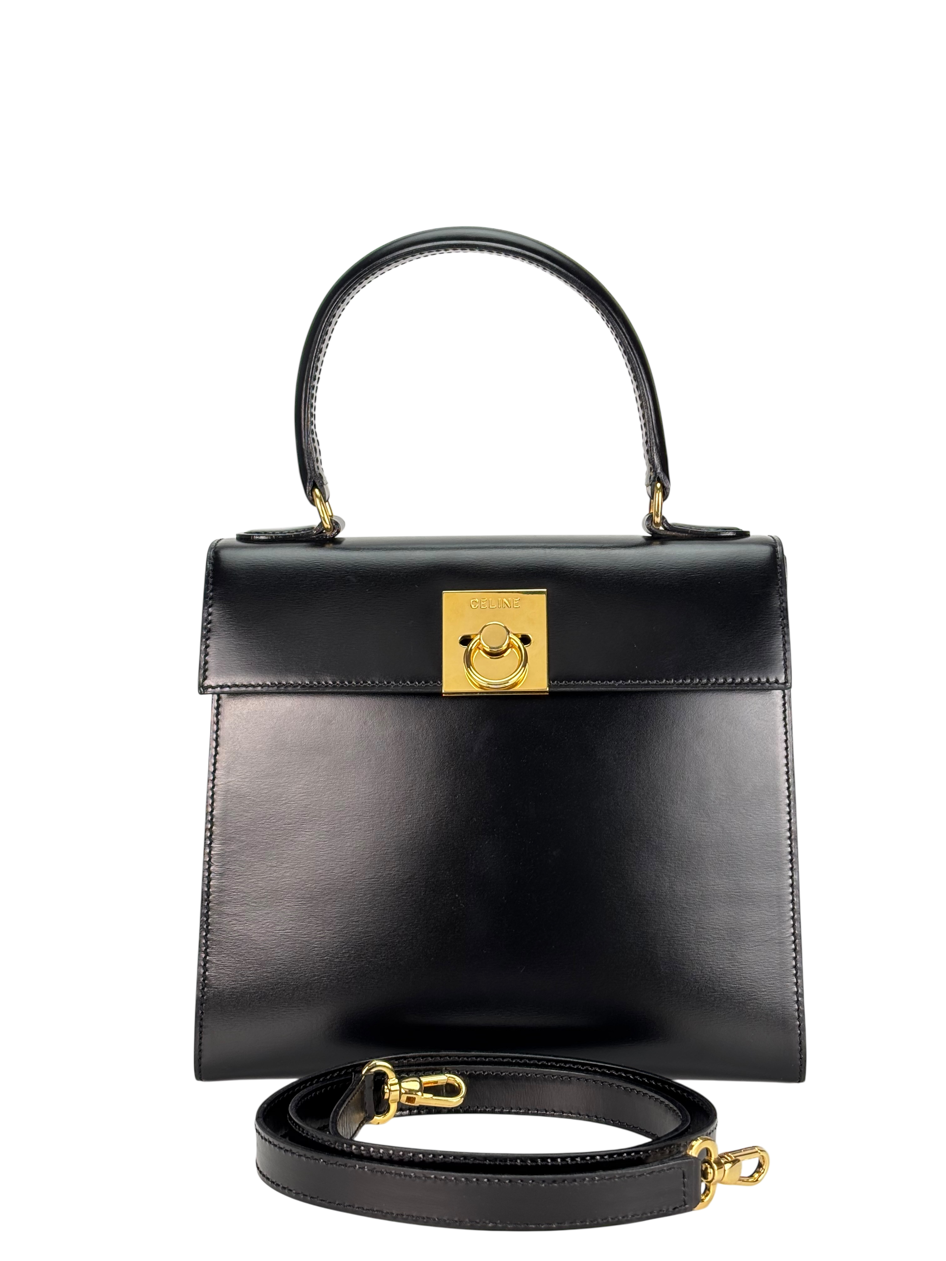 CELINE - Black Leather Kelly 2Way Bag Gold Hardware