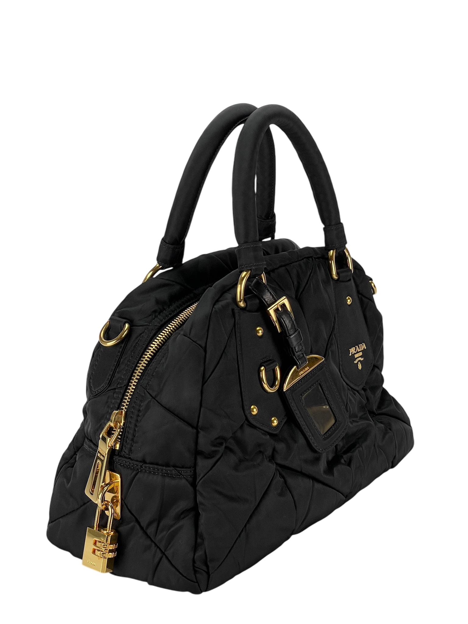 PRADA - Black Tessuto Nylon Quiltin Bauletto Bag