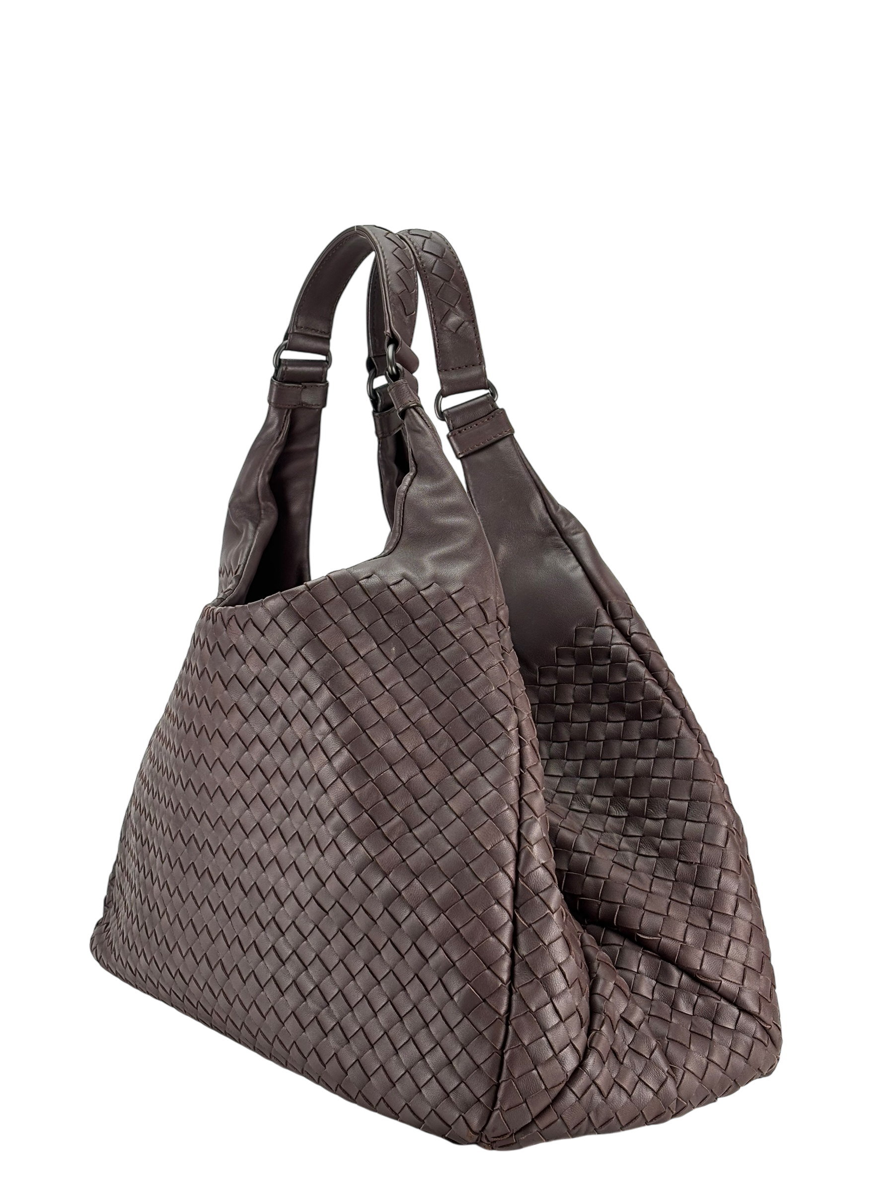 BOTTEGA VENETA - Dark Red Lambskin Campana Leather HandBag