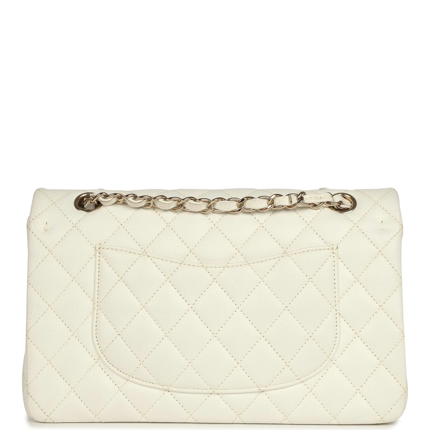 Pre-owned Chanel Medium Classic Double Flap White Caviar Light Gold Hardware