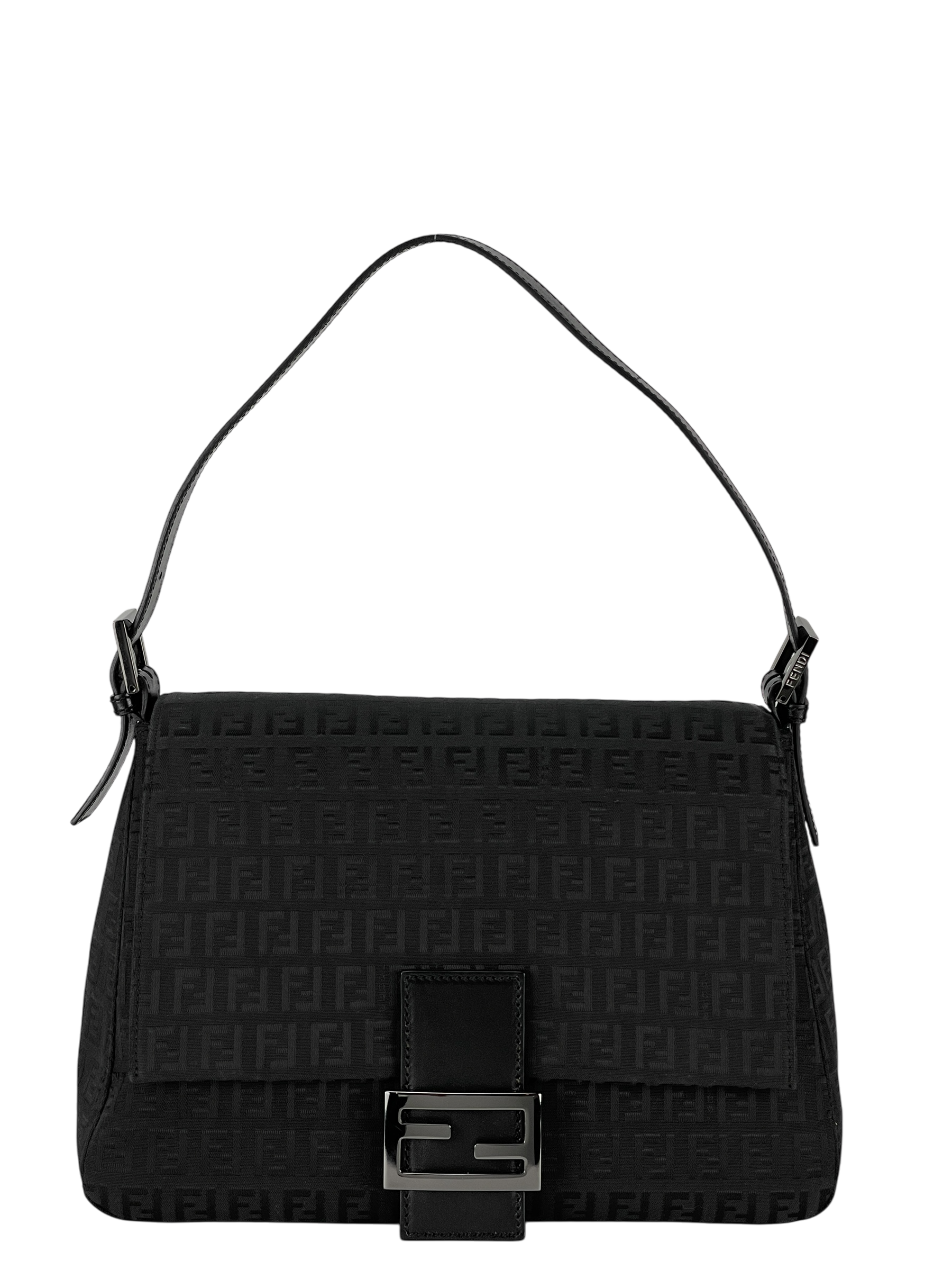 FENDI - Black Zucca Mamma Baguette Handbag Silver Hardware