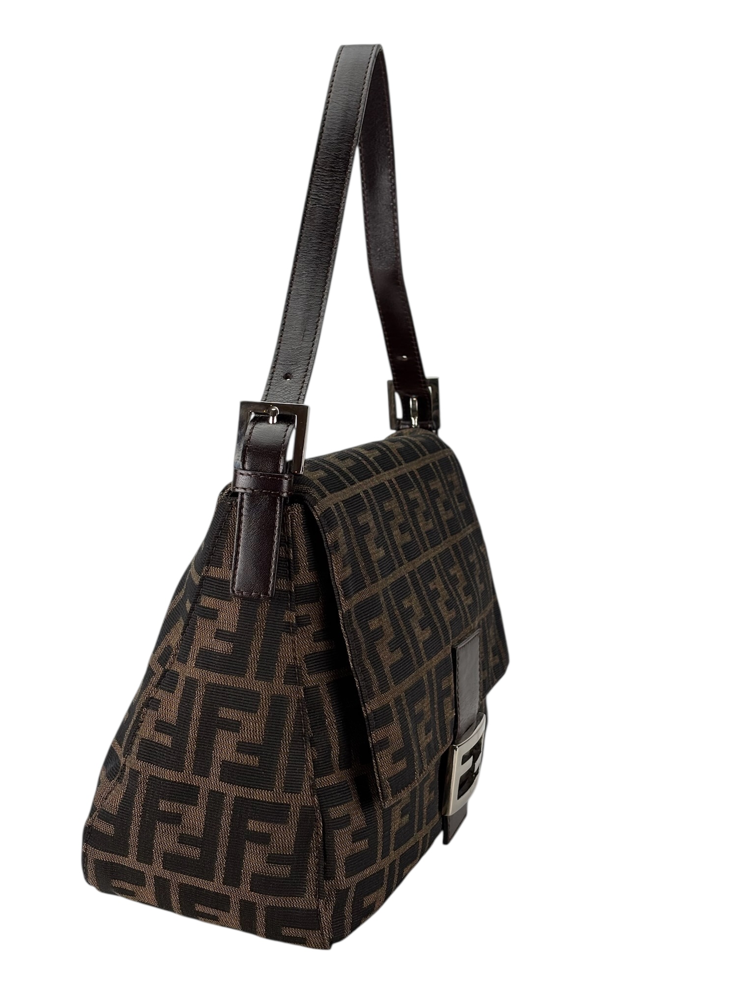 FENDI - Canvas Brown Zucca Mamma Baguette Handbag Silver Hardware